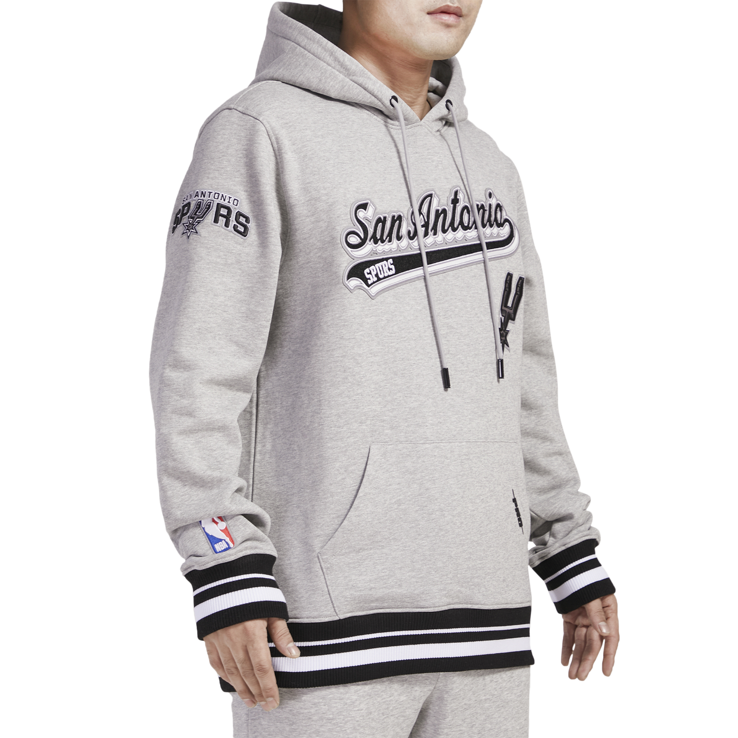 Pro Standard SPURS SCRIPT TAIL RIB FLC PO HOODIE - Men's - Heather Gray/Black