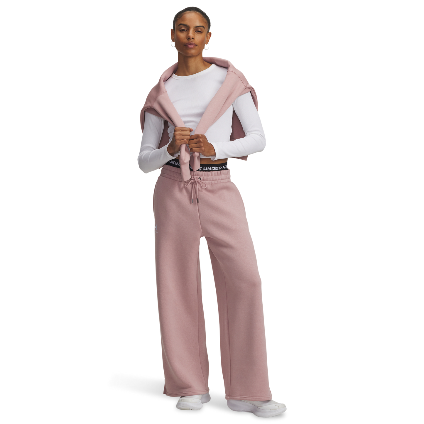 Under Armour Icon Fleece Wide Leg Pants - Women's - White/Tourmaline Pink