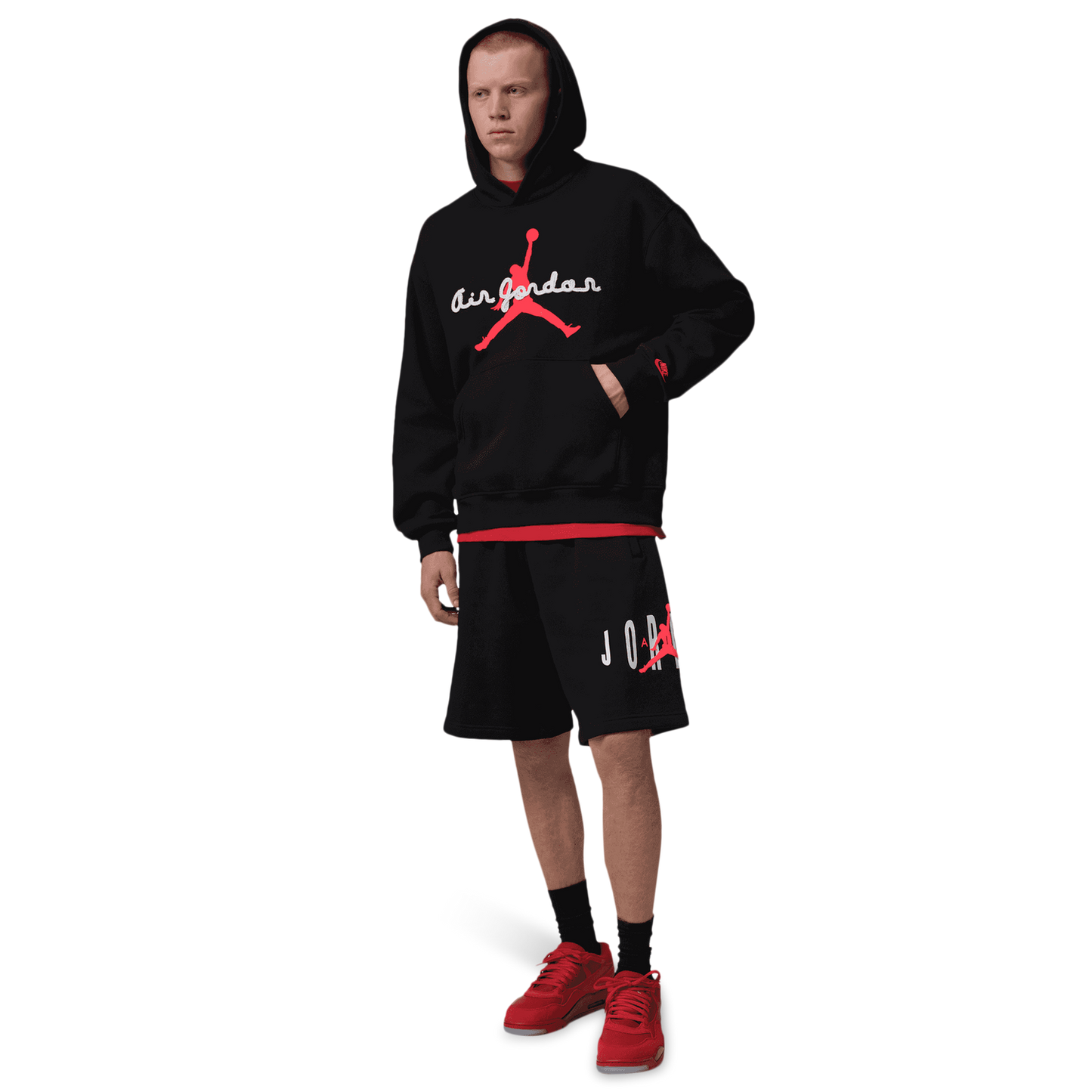 Jordan AJ6 Script Brooklyn Fleece Pullover Hoodie - Men's - Infrared 23/Black