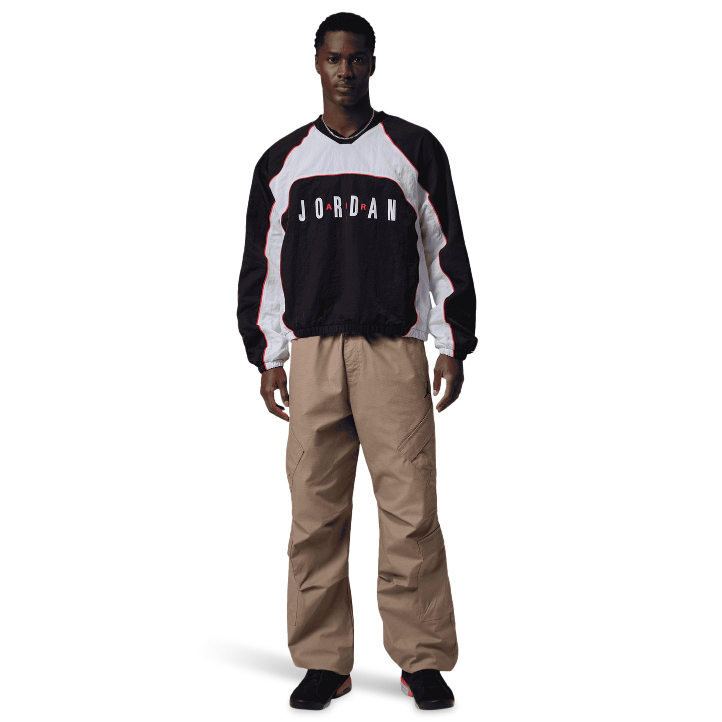 Jordan Flight Long Sleeve Warm-Up Top - Men's - White/Black/Chile Red
