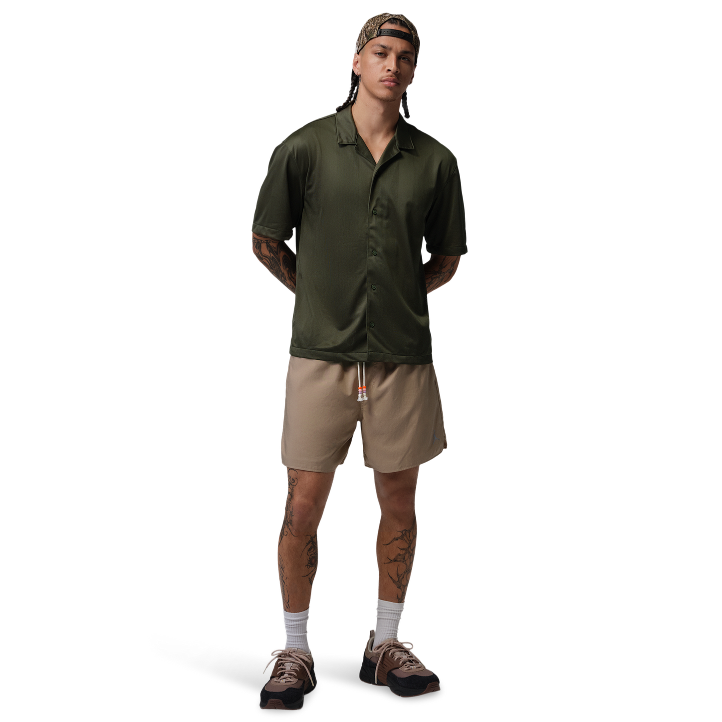 Jordan Brooklyn Festival Button Down Top - Men's - Black/Cargo Khaki