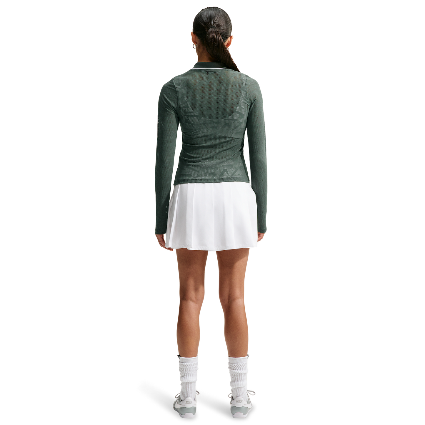 Nike Chll Knit LS Stitch Lace Top - Women's - Camo Green/Camo Green/White