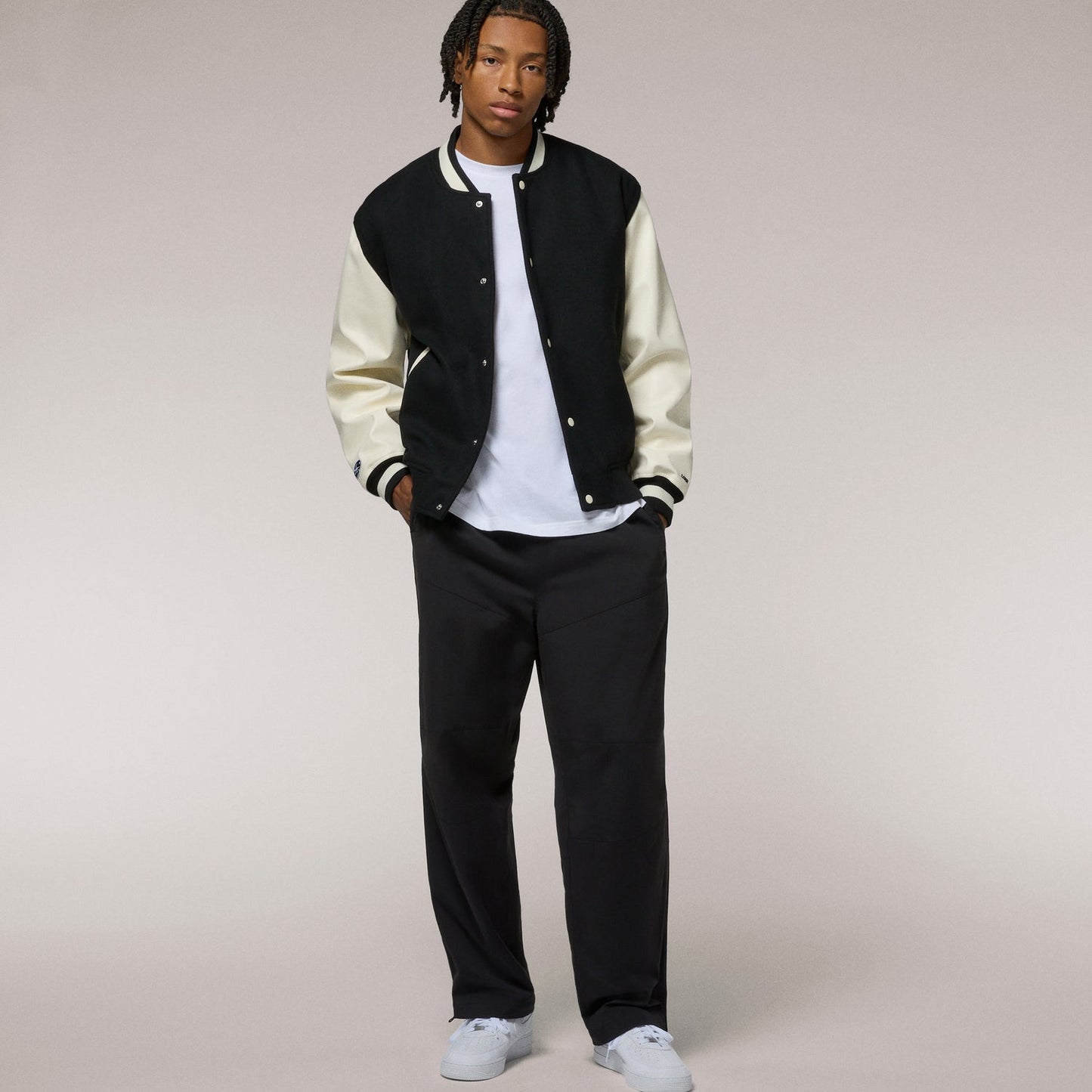 LCKR The Five One Two Varsity Jacket - Men's - Egret/Black
