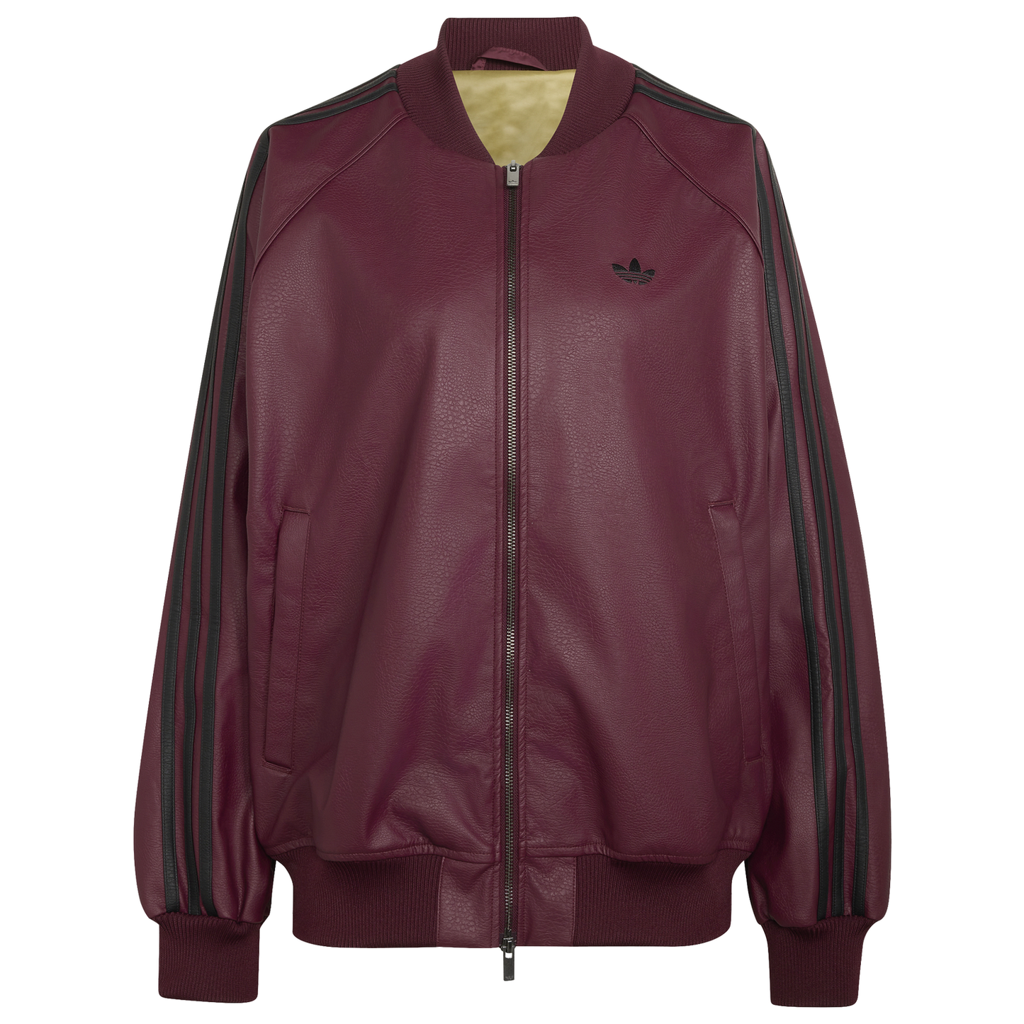 adidas Originals Pleather SST Oversized Track Top - Women's - Maroon/Black/Dark Football Gold