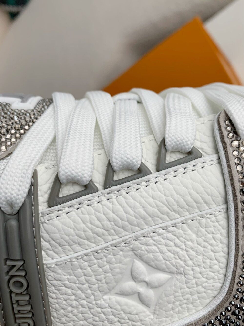 Louis Vuitton LV Trainer Sneaker Denim Monogram Grey Diamond