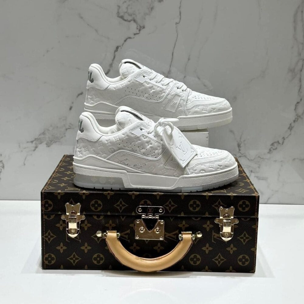 Louis Vuitton LV Trainer Sneaker Triple White Monogram Embossed Edition