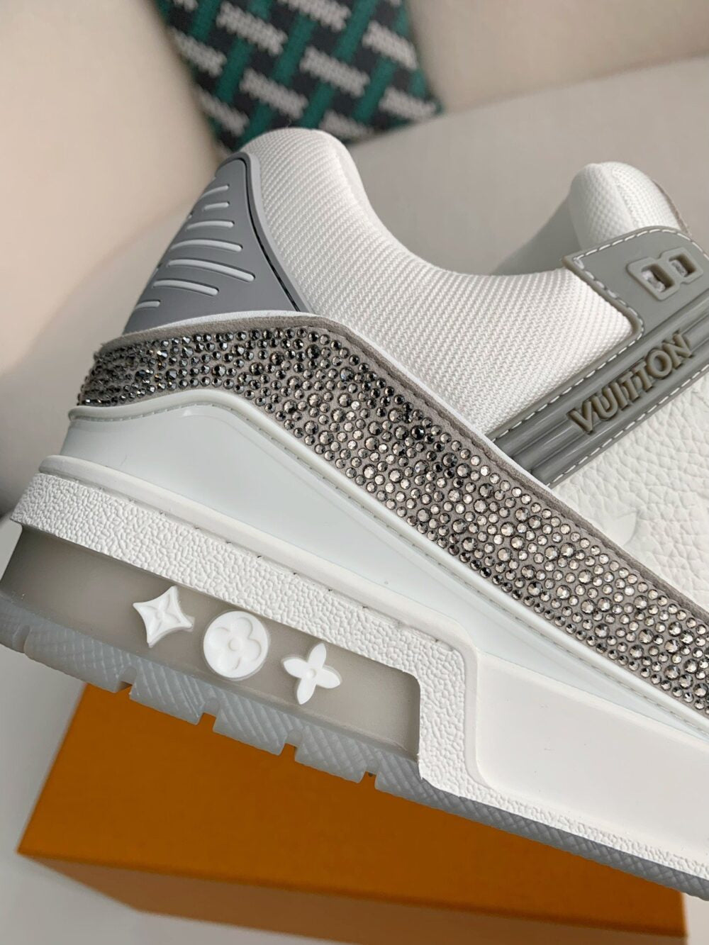 Louis Vuitton LV Trainer Sneaker Denim Monogram Grey Diamond