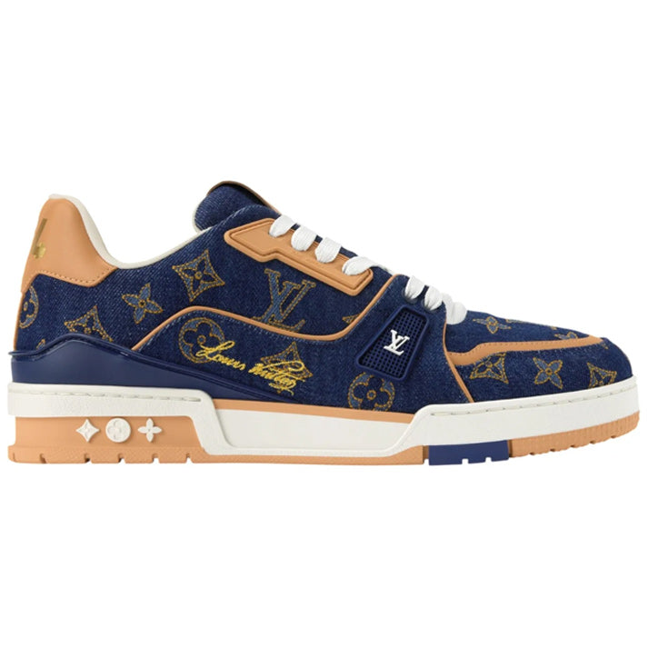 Louis Vuitton Denim & Calf Leather Blue Trainer Sneakers