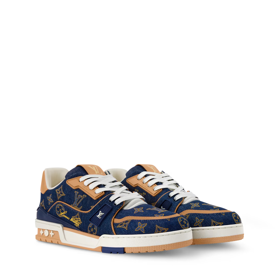 Louis Vuitton Denim & Calf Leather Blue Trainer Sneakers
