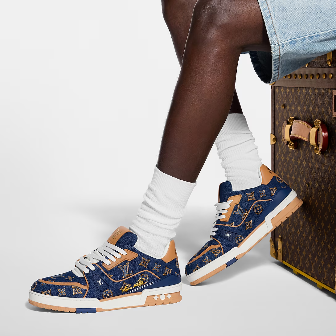 Louis Vuitton Denim & Calf Leather Blue Trainer Sneakers