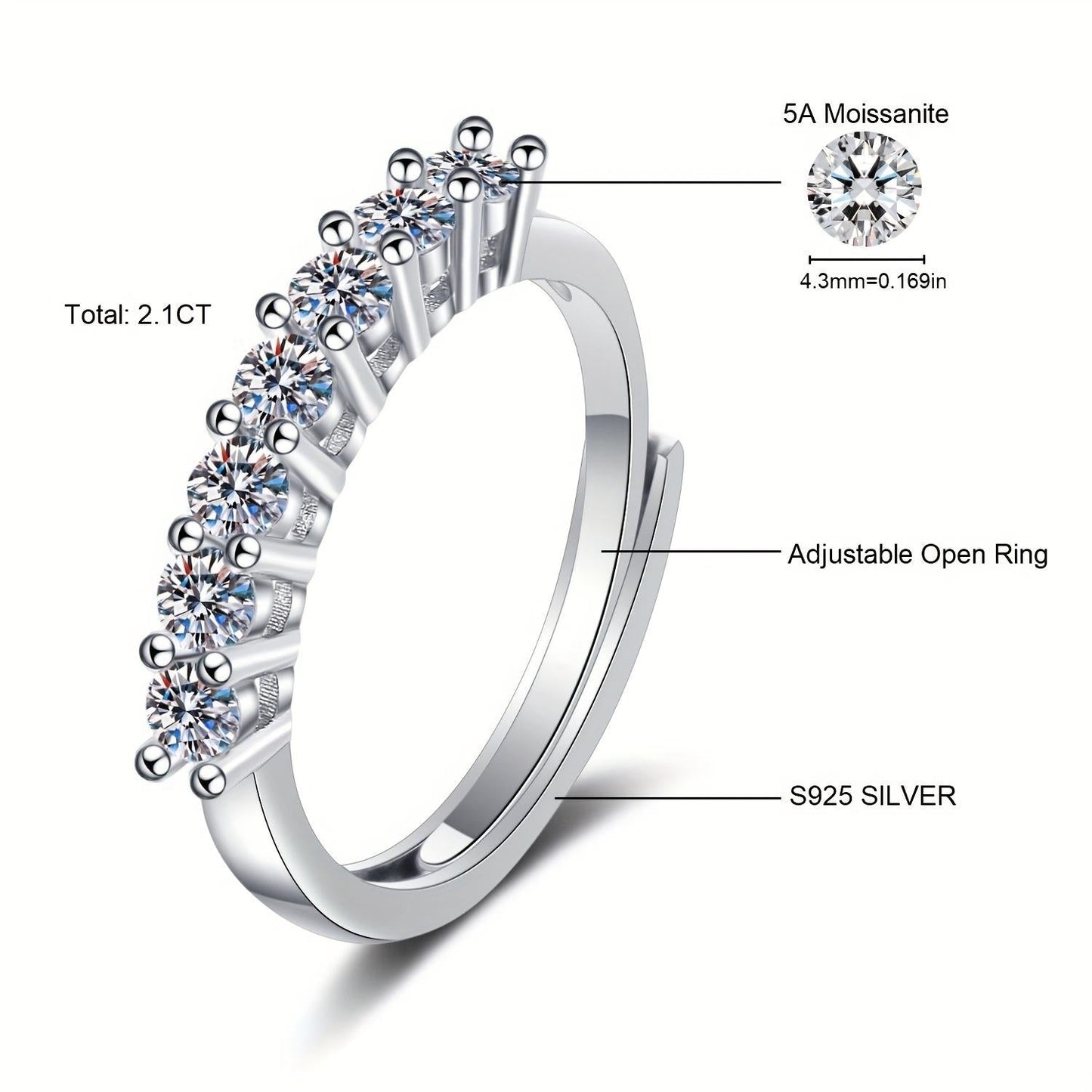 Sovereign™ 2.1CT Moissanite Eternity Ring 925 Silver.