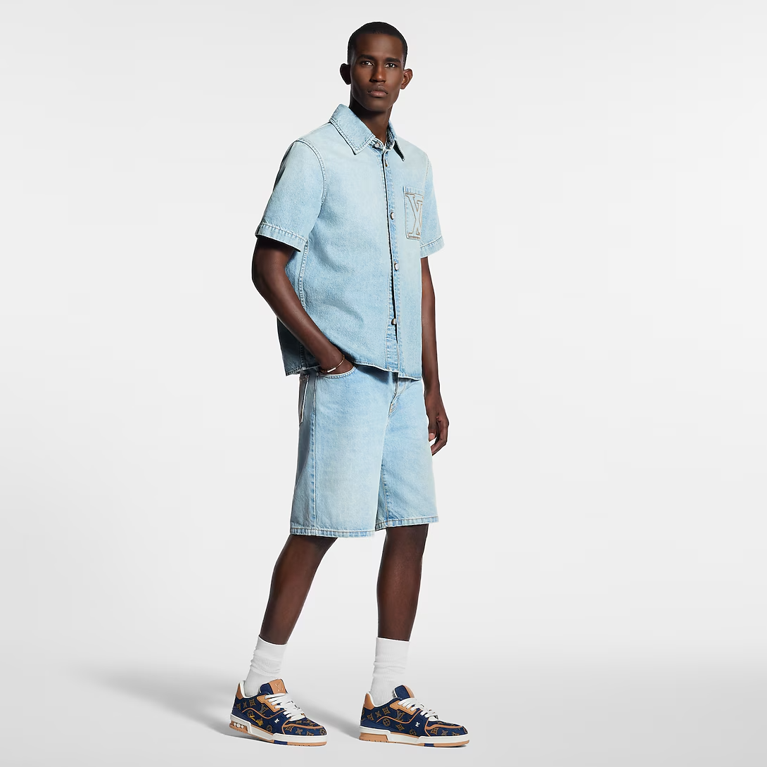 Louis Vuitton Denim & Calf Leather Blue Trainer Sneakers