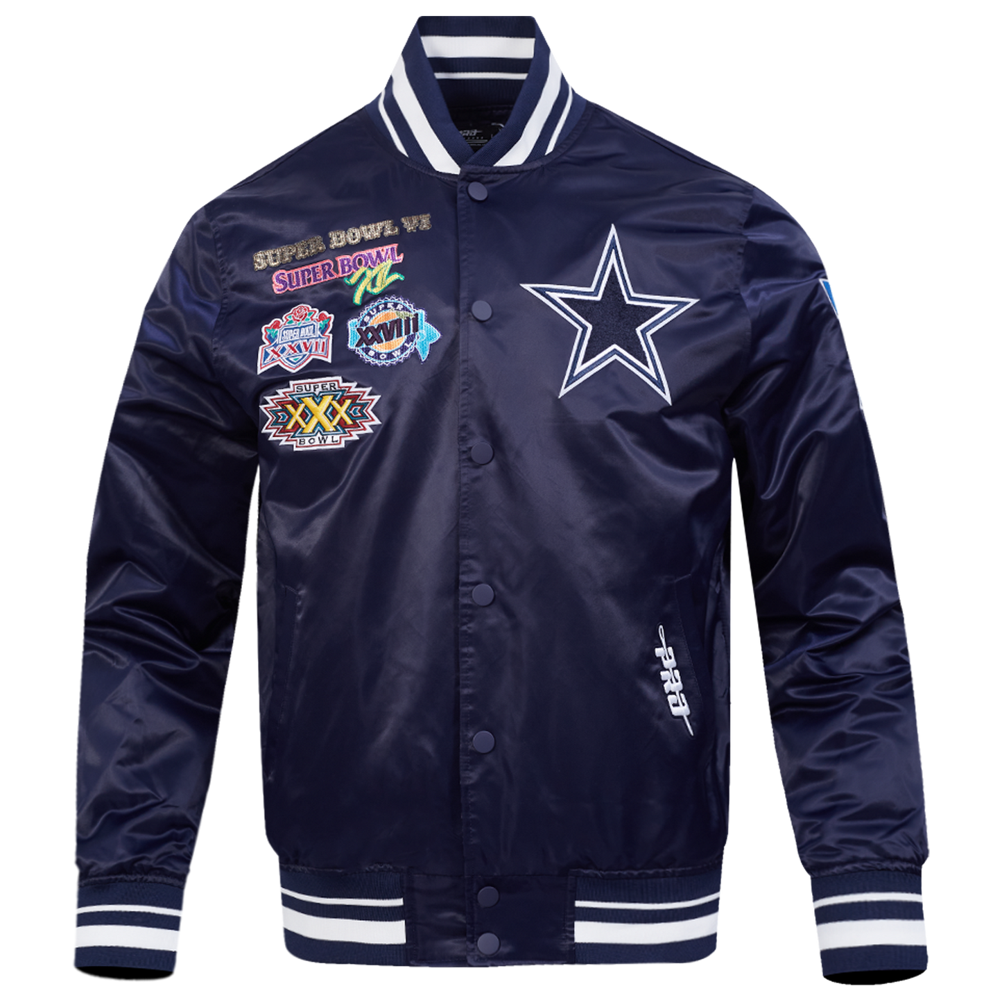 Pro Standard Cowboys Champions Rib Satin Jacket - Men's - Navy/Multi
