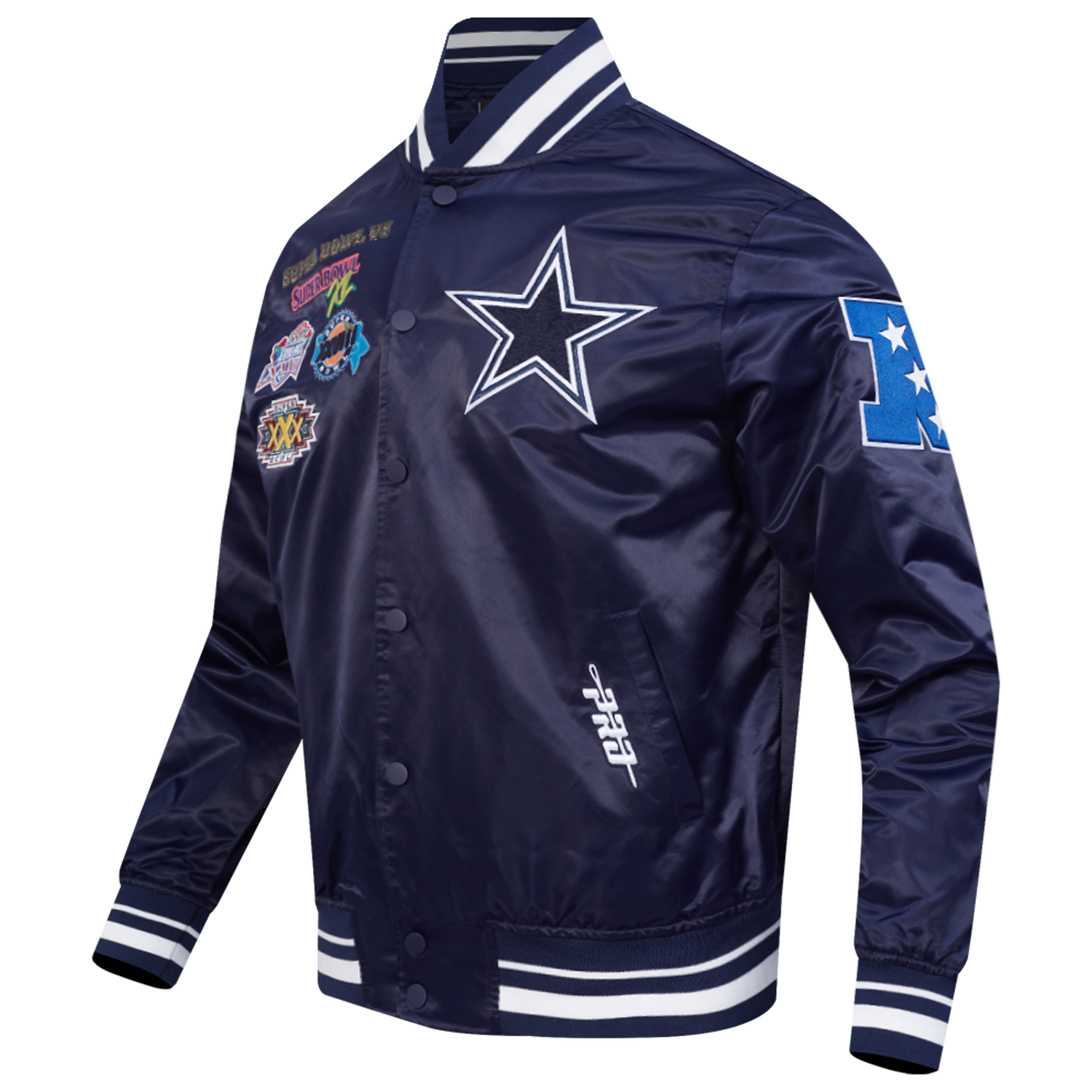 Pro Standard Cowboys Champions Rib Satin Jacket - Men's - Navy/Multi