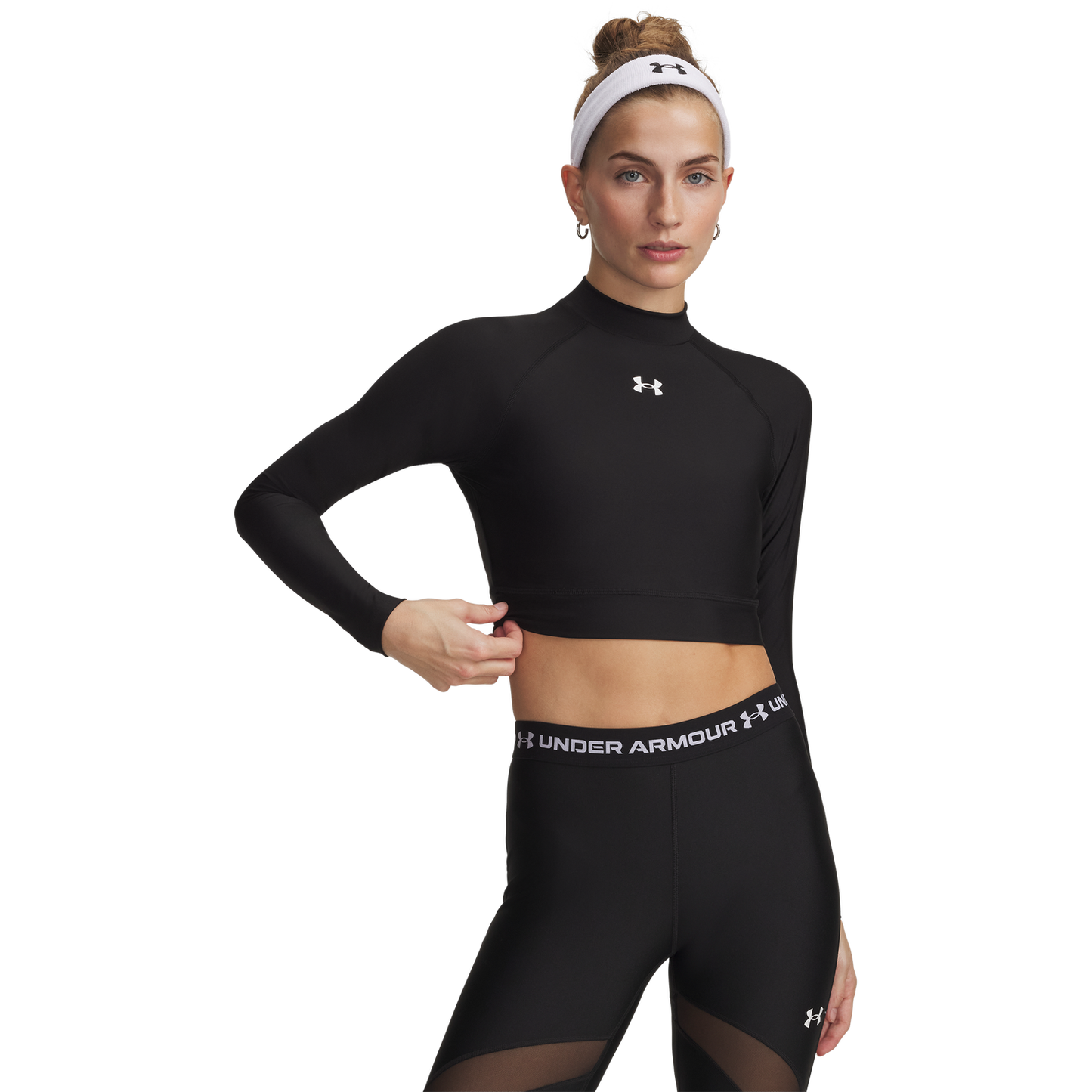 Under Armour HeatGear Crop Mock LS - Women's - Black/White