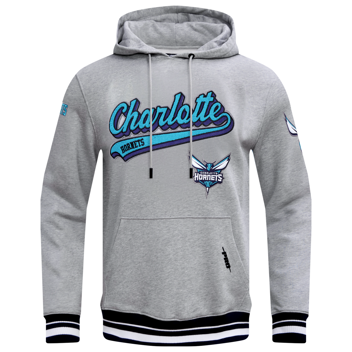 Pro Standard Hornets Script Fleece P/O Hoodie - Men's - Heather Gray/Black