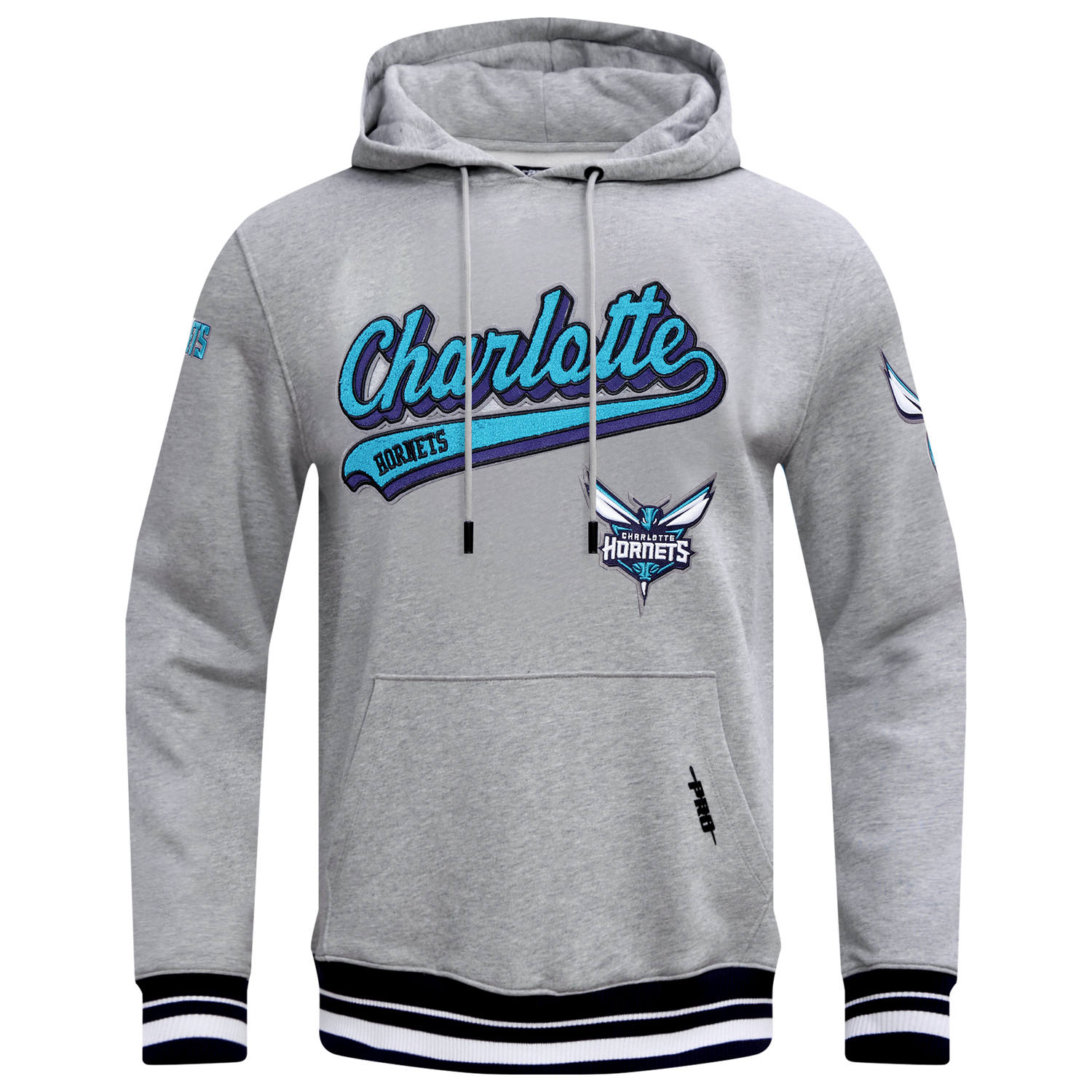 Pro Standard Hornets Script Fleece P/O Hoodie - Men's - Heather Gray/Black