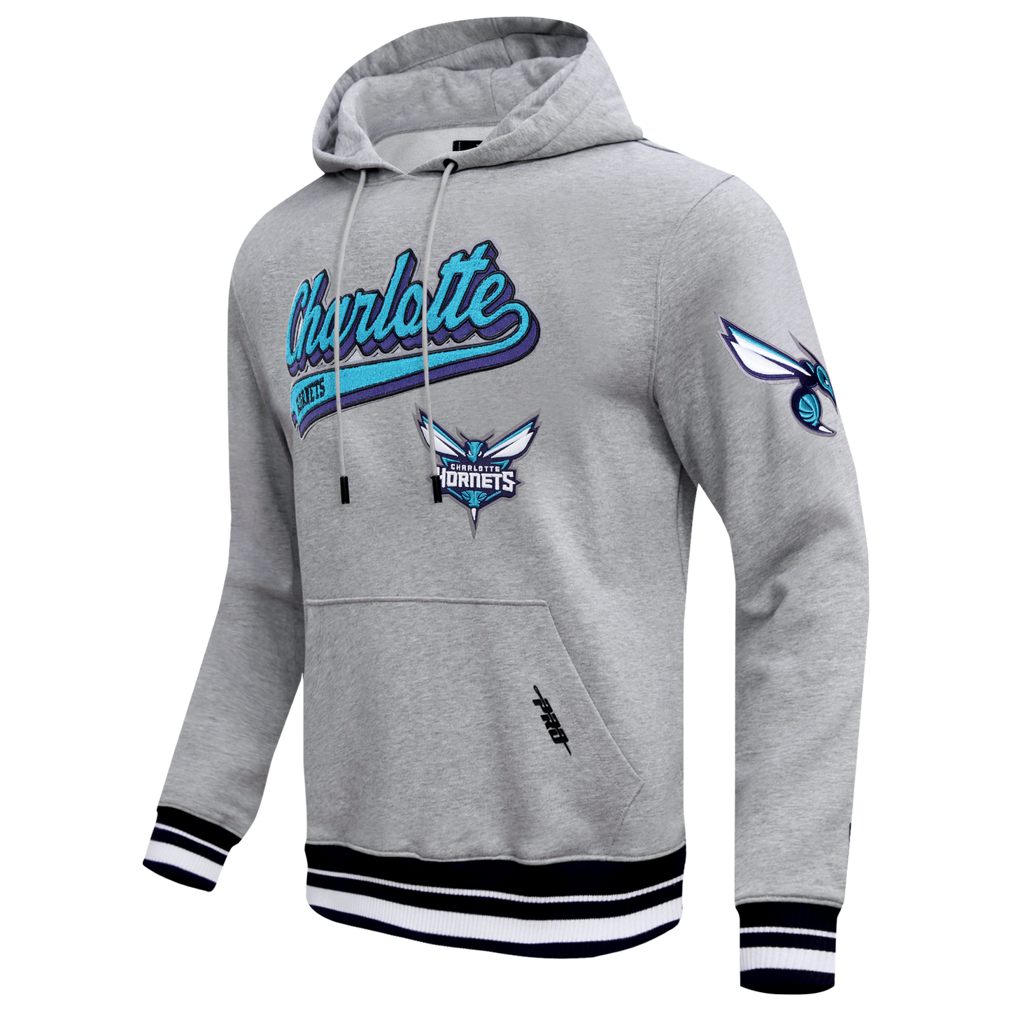 Pro Standard Hornets Script Fleece P/O Hoodie - Men's - Heather Gray/Black