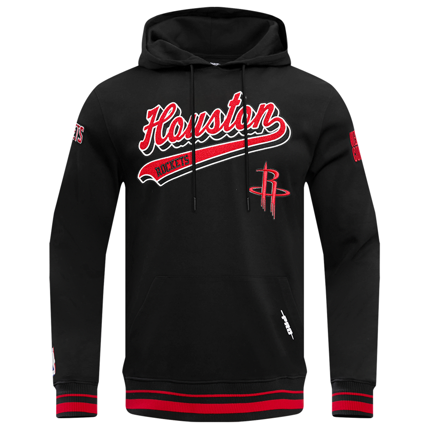 Pro Standard ROCKETS SCRIPT TAIL RIB FLC PO HOODIE - Men's - Black/Black/Red
