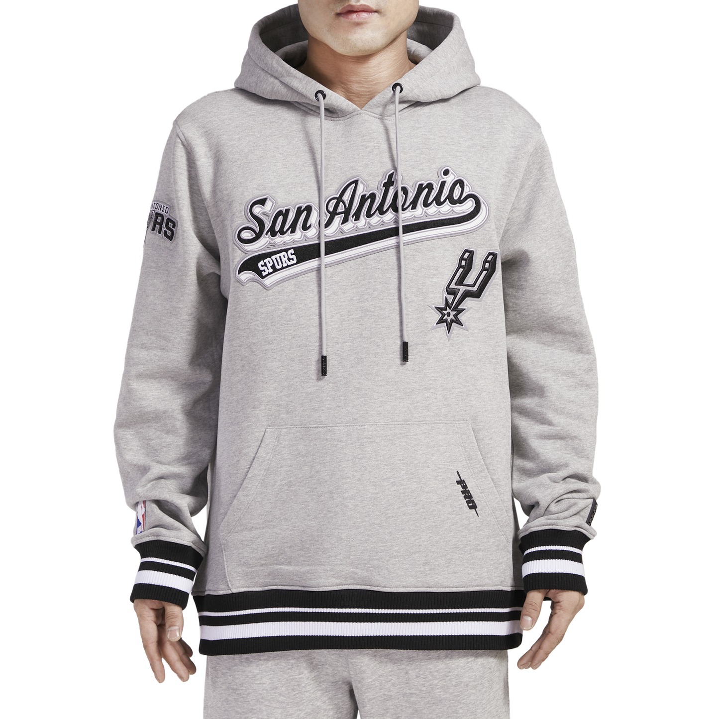 Pro Standard SPURS SCRIPT TAIL RIB FLC PO HOODIE - Men's - Heather Gray/Black
