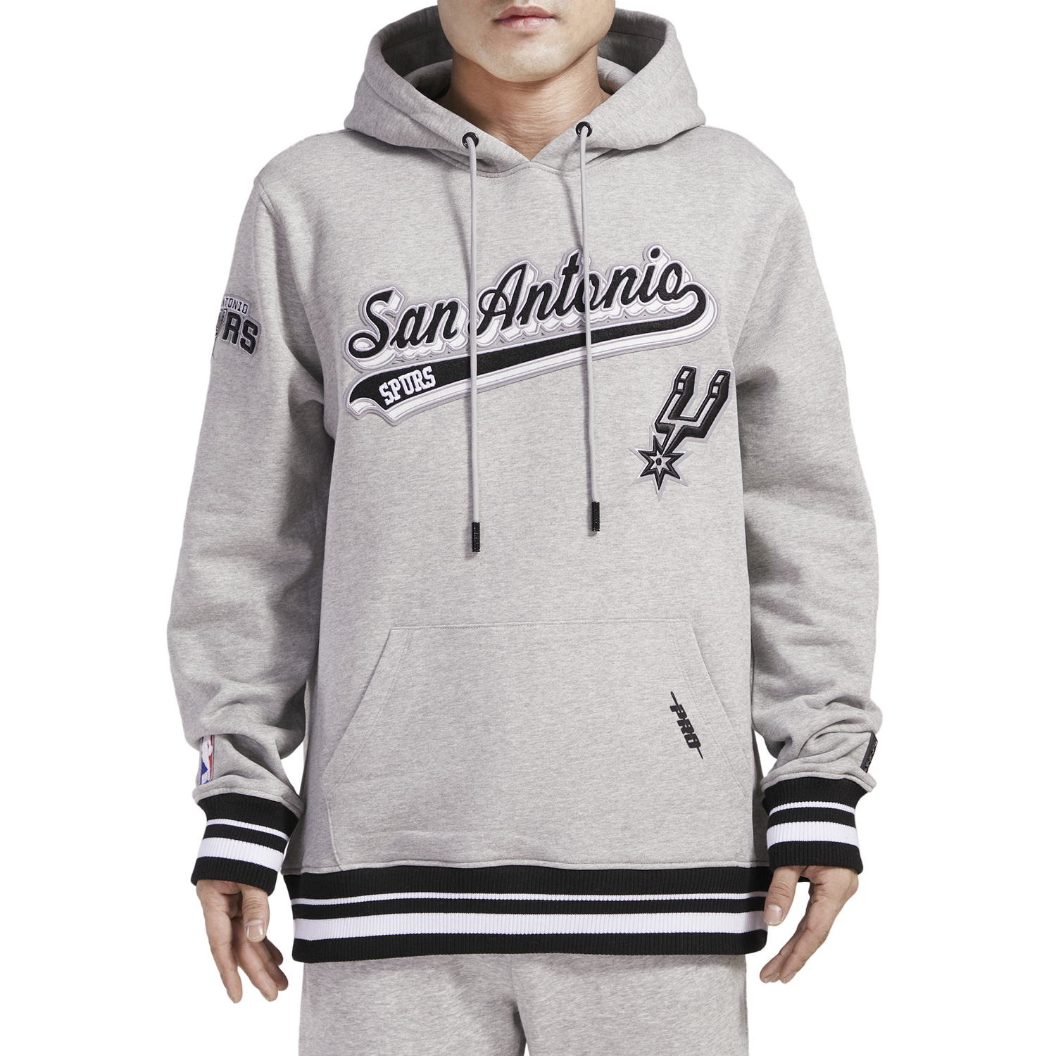 Pro Standard SPURS SCRIPT TAIL RIB FLC PO HOODIE - Men's - Heather Gray/Black