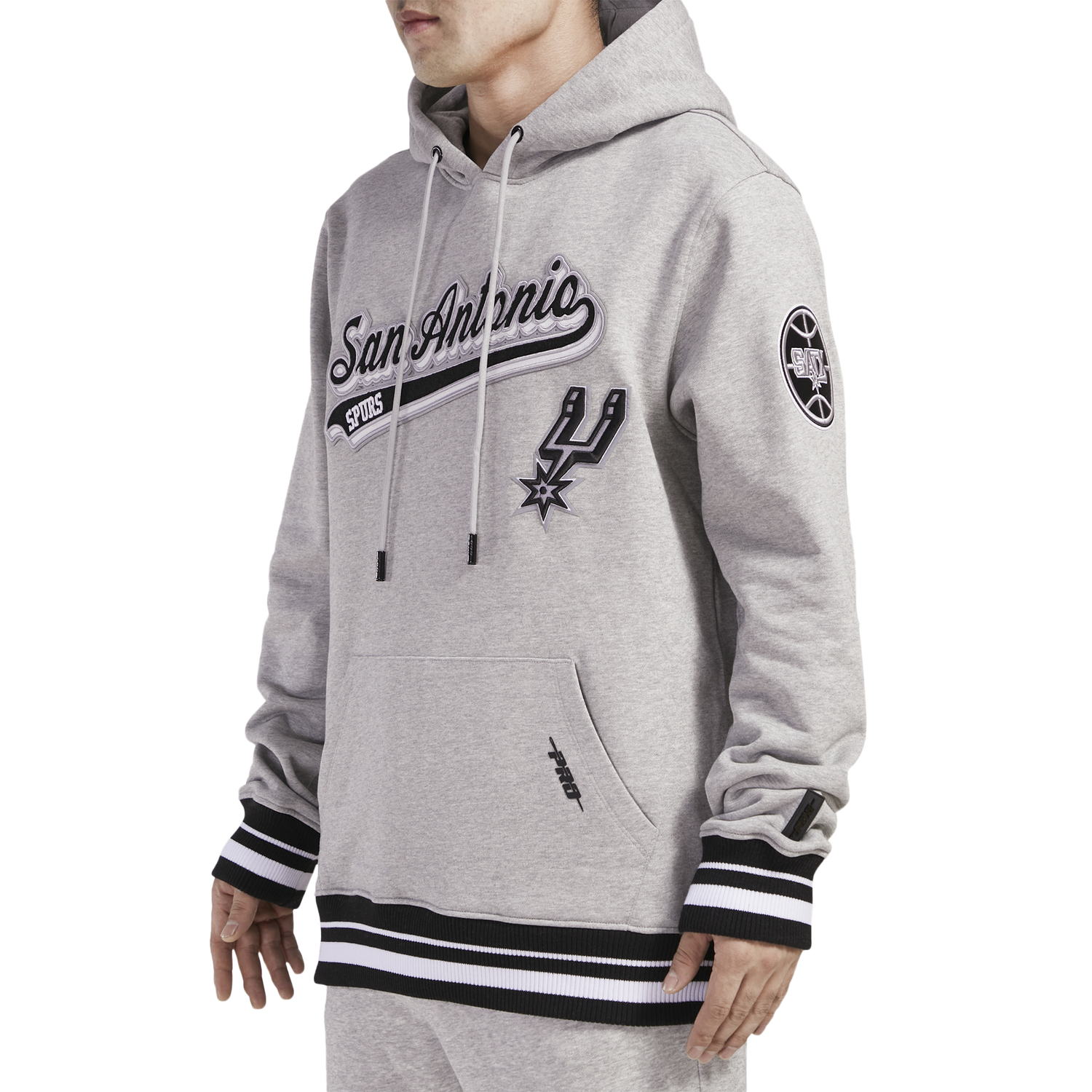 Pro Standard SPURS SCRIPT TAIL RIB FLC PO HOODIE - Men's - Heather Gray/Black