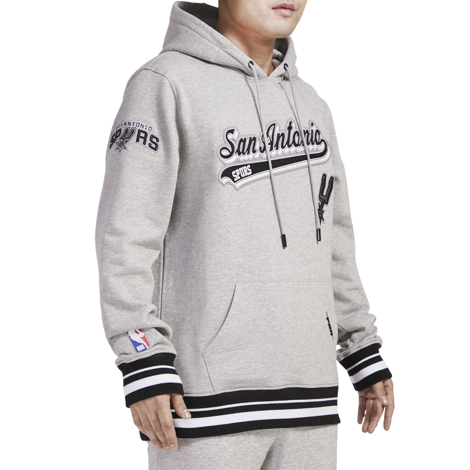 Pro Standard SPURS SCRIPT TAIL RIB FLC PO HOODIE - Men's - Heather Gray/Black