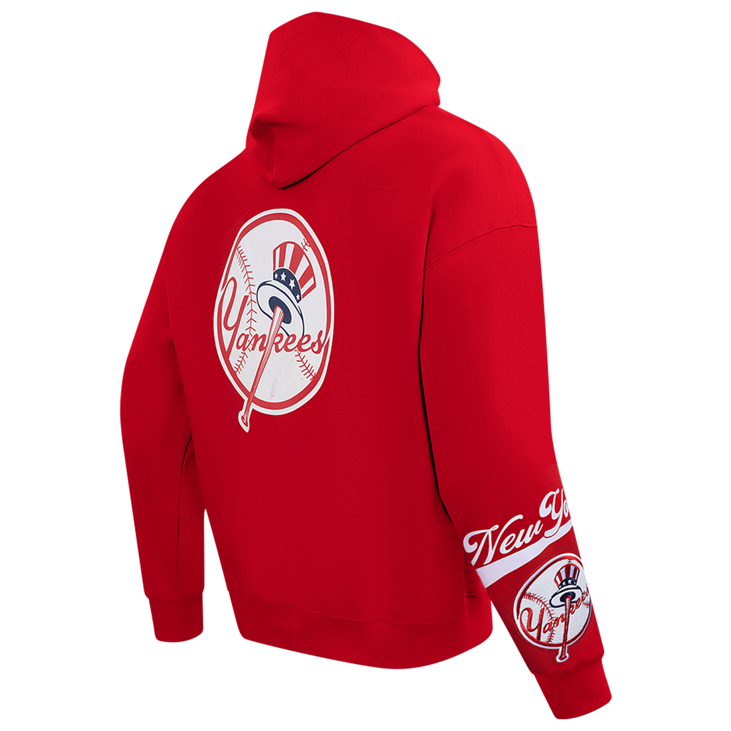 Pro Standard Yankees Living Large Drop Shoulder PO Hoodie - Men's - Red/White