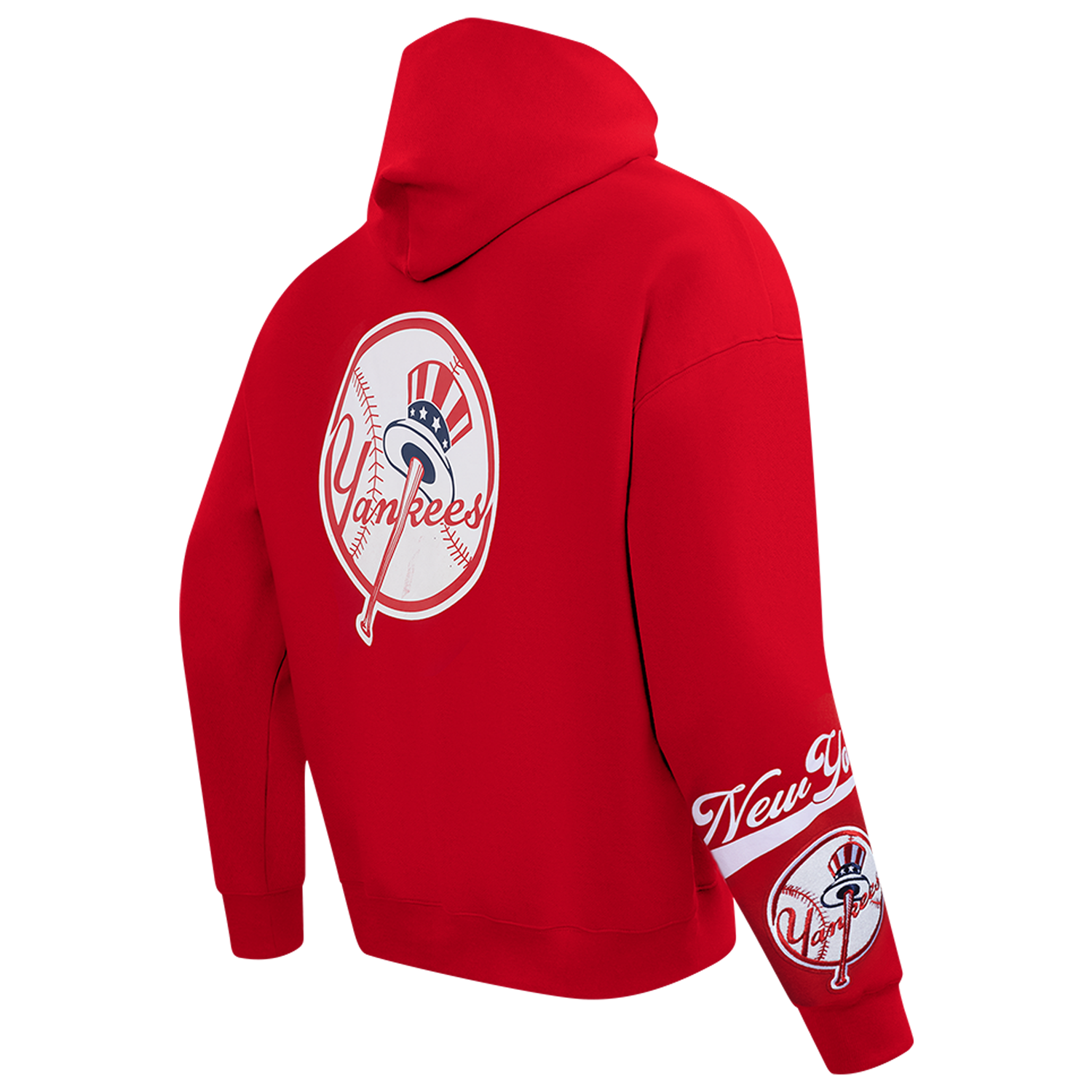 Pro Standard Yankees Living Large Drop Shoulder PO Hoodie - Men's - Red/White