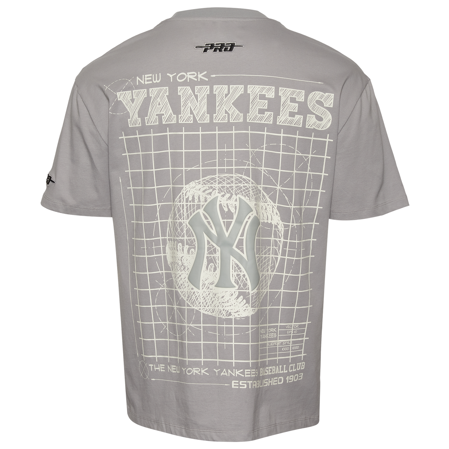 Pro Standard Yankees Blueprint Pro Drop Shoulder FC T-Shirt - Men's - Silver