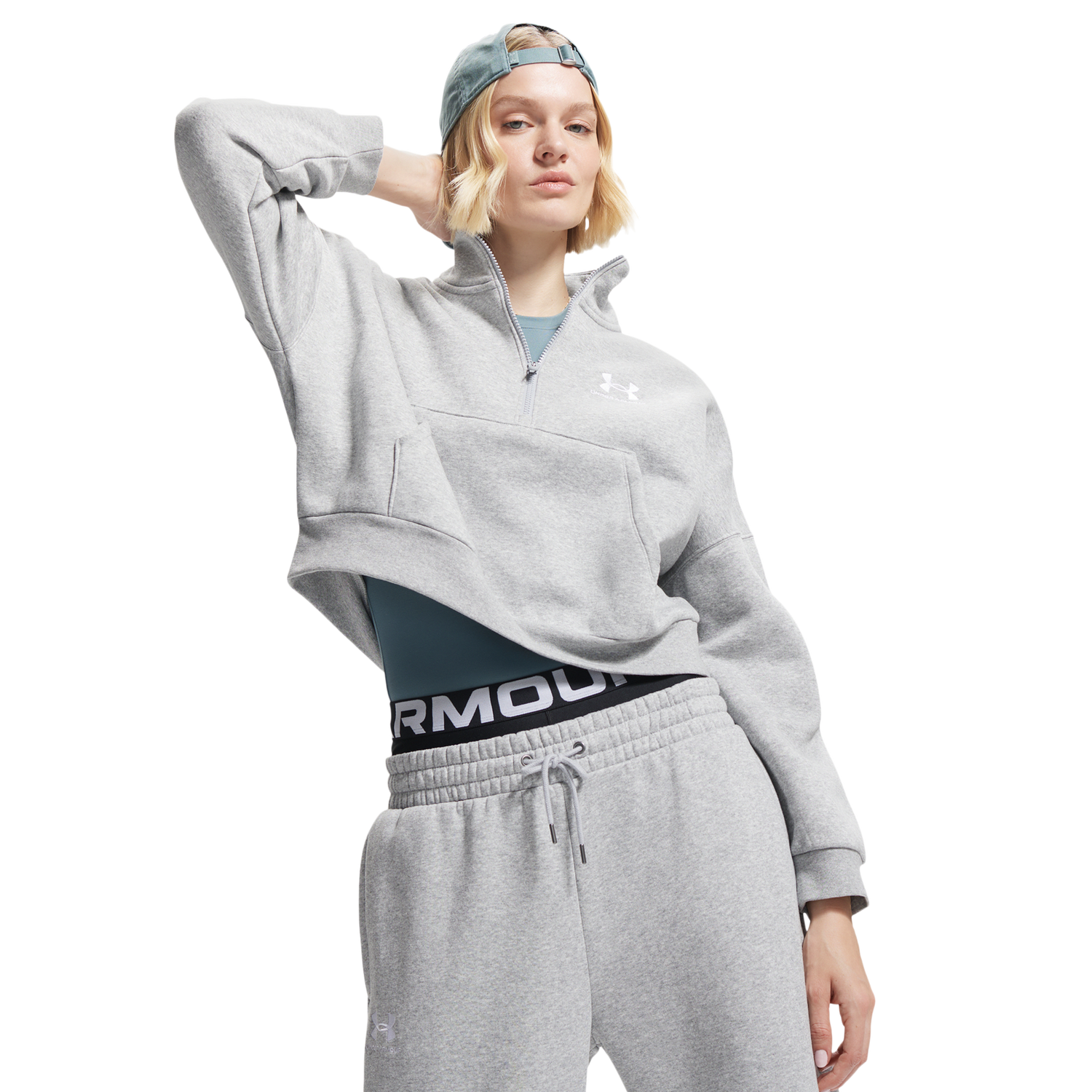 Under Armour Icon Fleece Oversized Half-Zip - Women's - Mod Gray/White