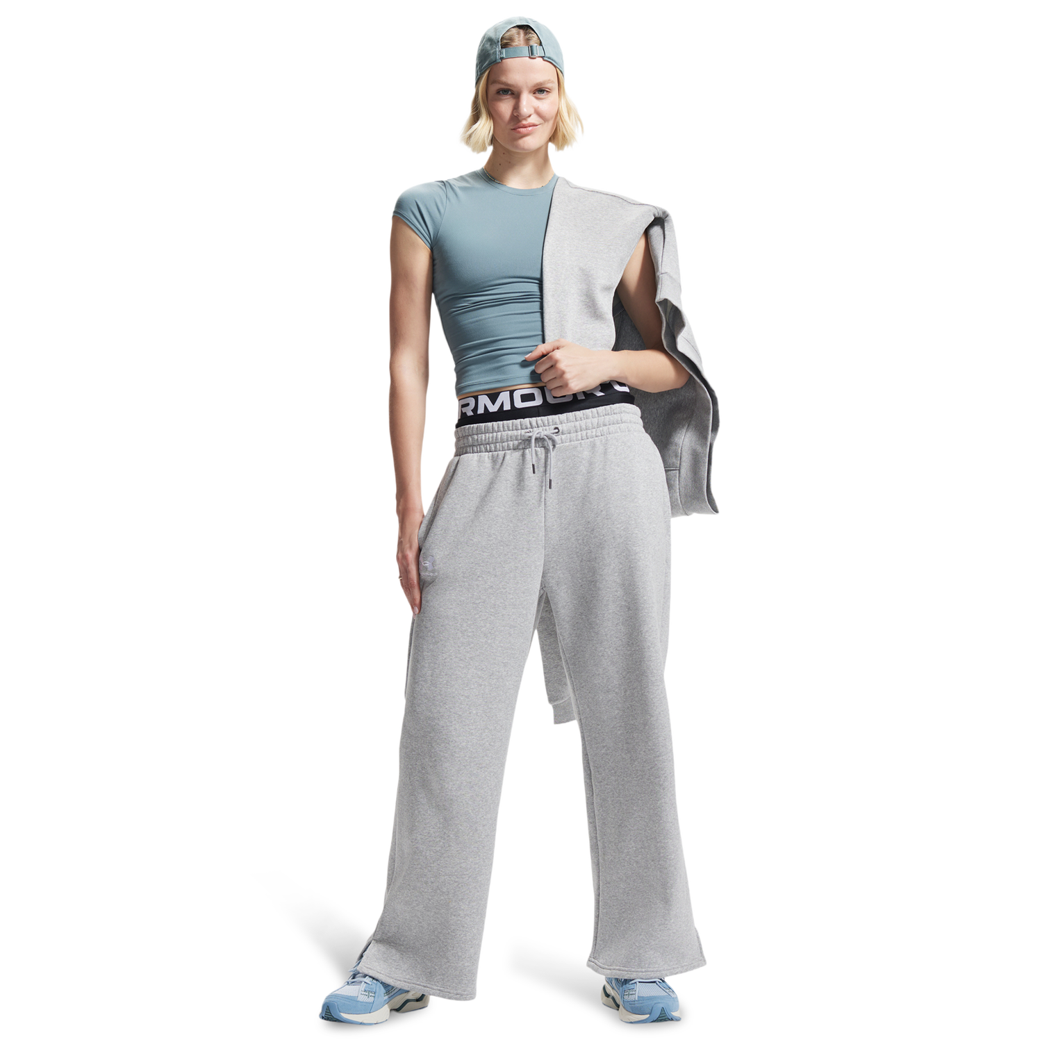 Under Armour Icon Fleece Wide Leg Pants - Women's - White/Mod Gray