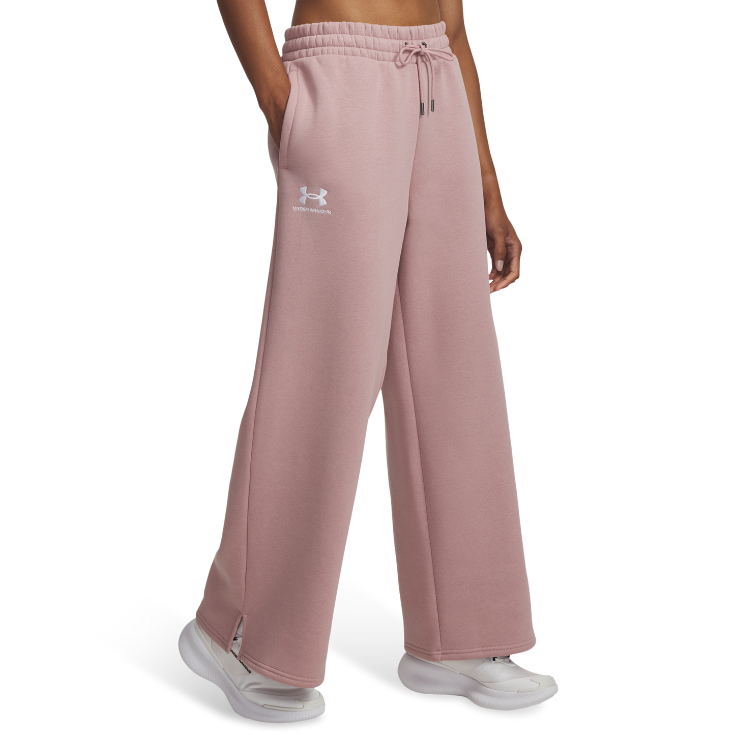 Under Armour Icon Fleece Wide Leg Pants - Women's - White/Tourmaline Pink