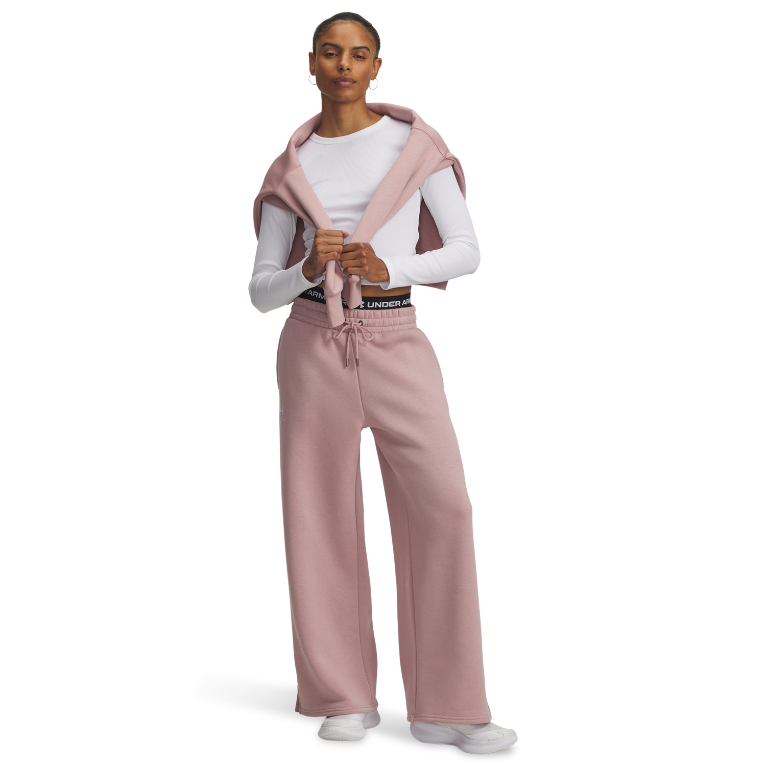 Under Armour Icon Fleece Wide Leg Pants - Women's - White/Tourmaline Pink