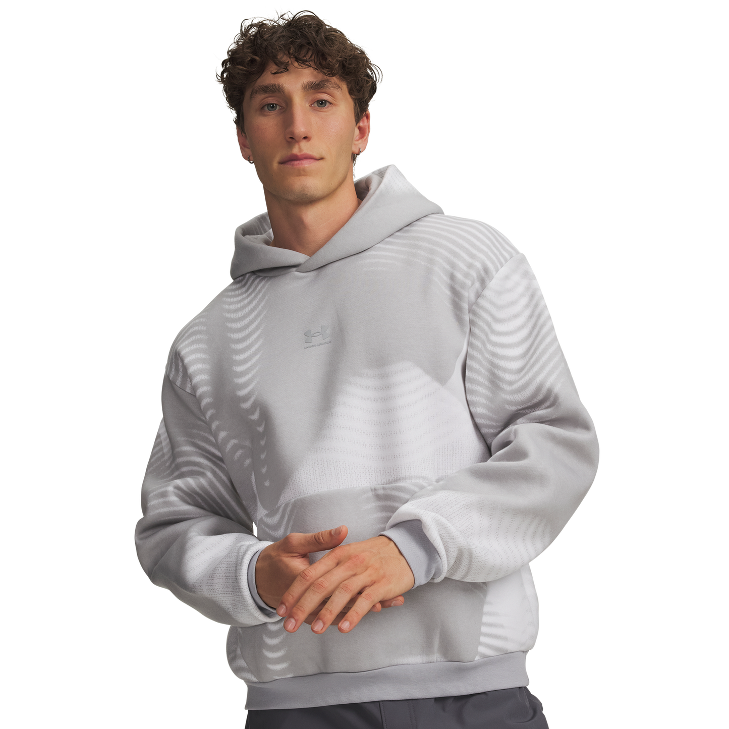 Under Armour Icon Print Fleece Hoodie - Men's - Gray/White/Reflective
