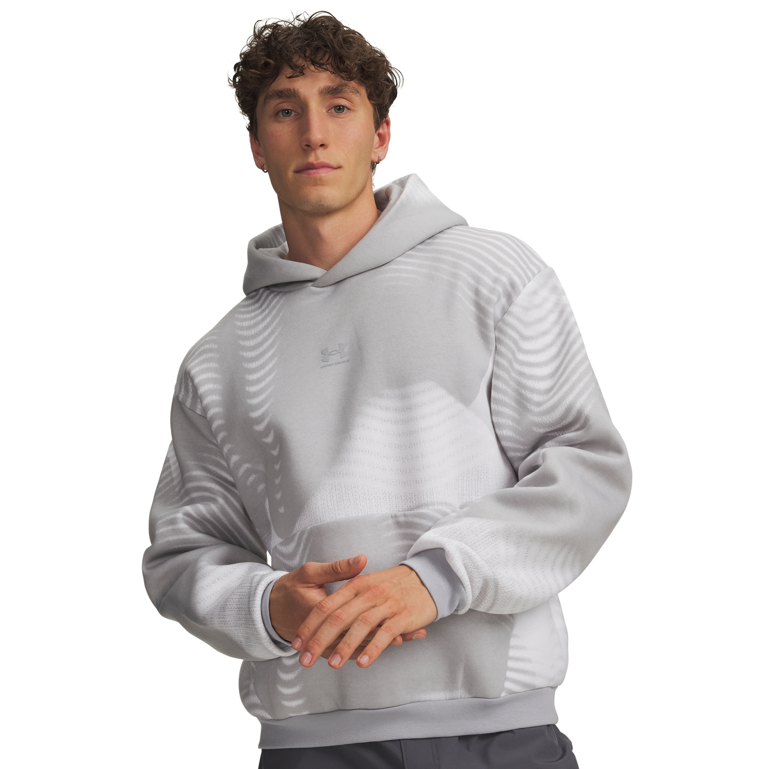 Under Armour Icon Print Fleece Hoodie - Men's - Gray/White/Reflective