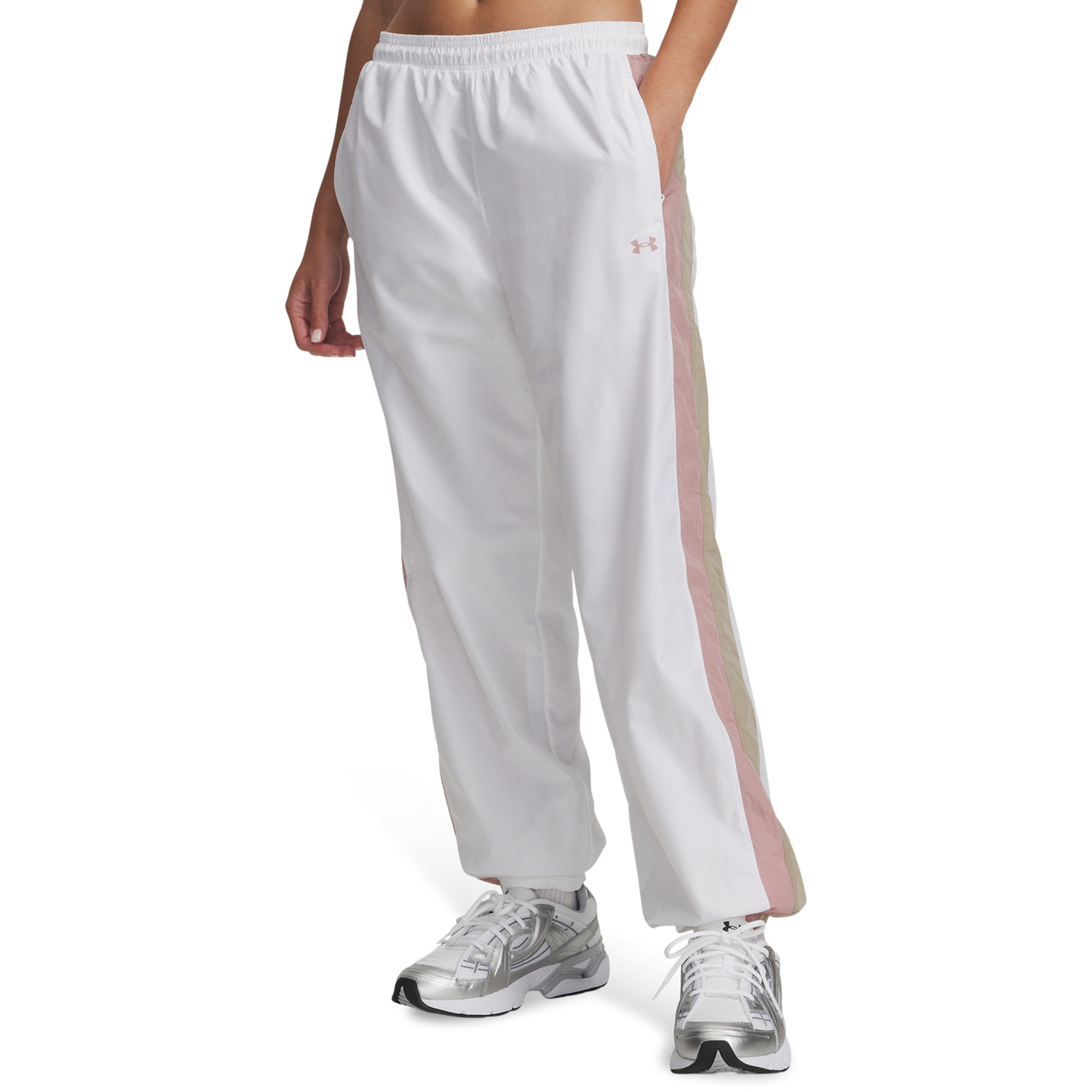 Under Armour Icon Crinkle Pant - Women's - White/City Khaki/Tourmaline Pink