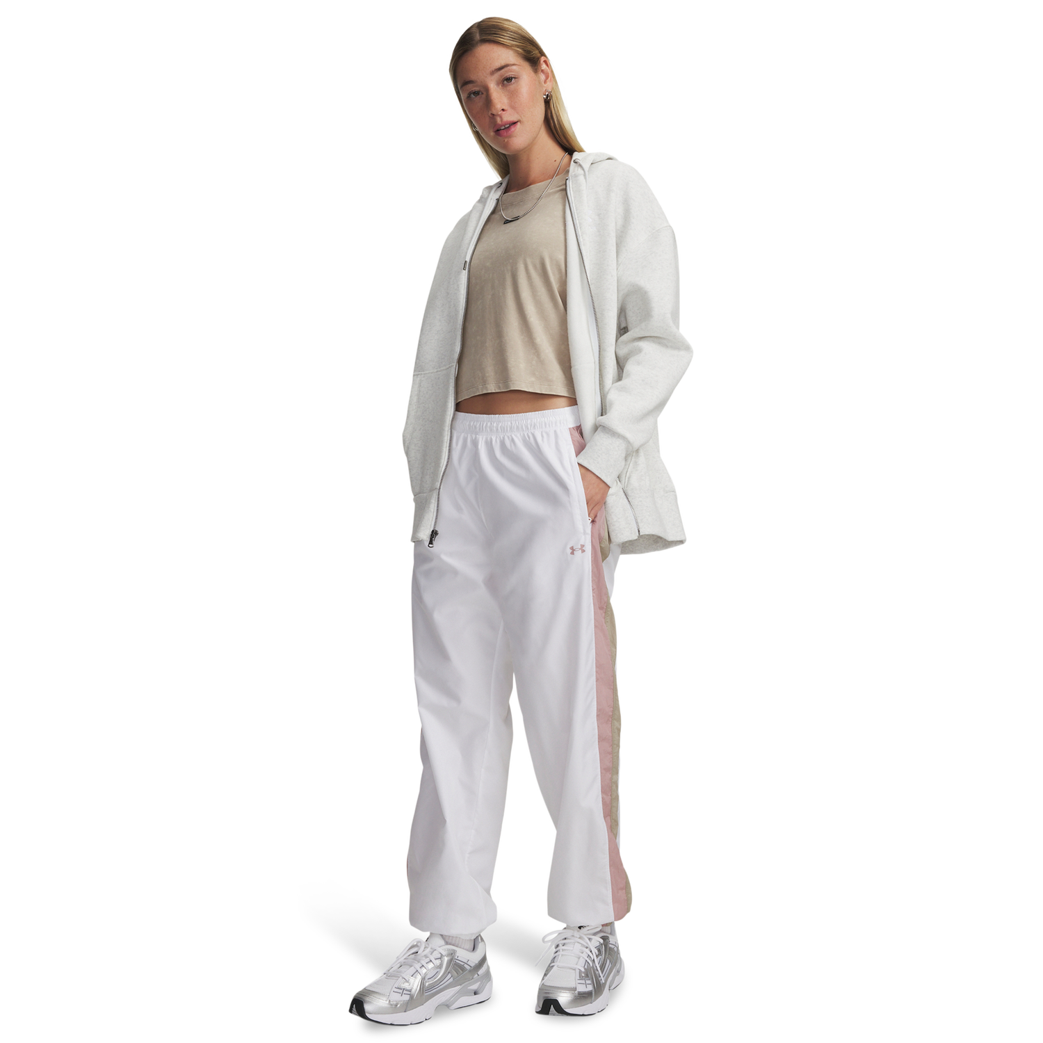 Under Armour Icon Crinkle Pant - Women's - White/City Khaki/Tourmaline Pink