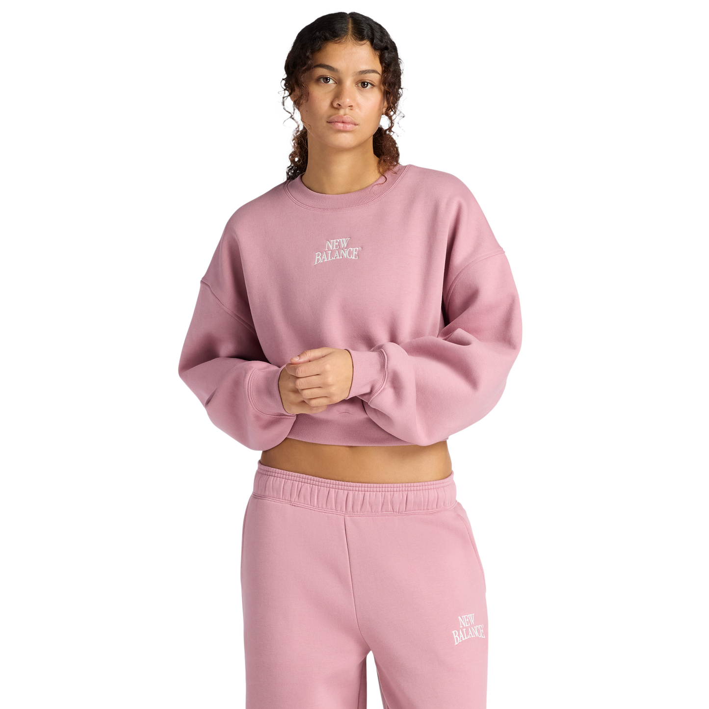New Balance Linear Heritage Fleece Crew - Women's - Rosewood/Rosewood