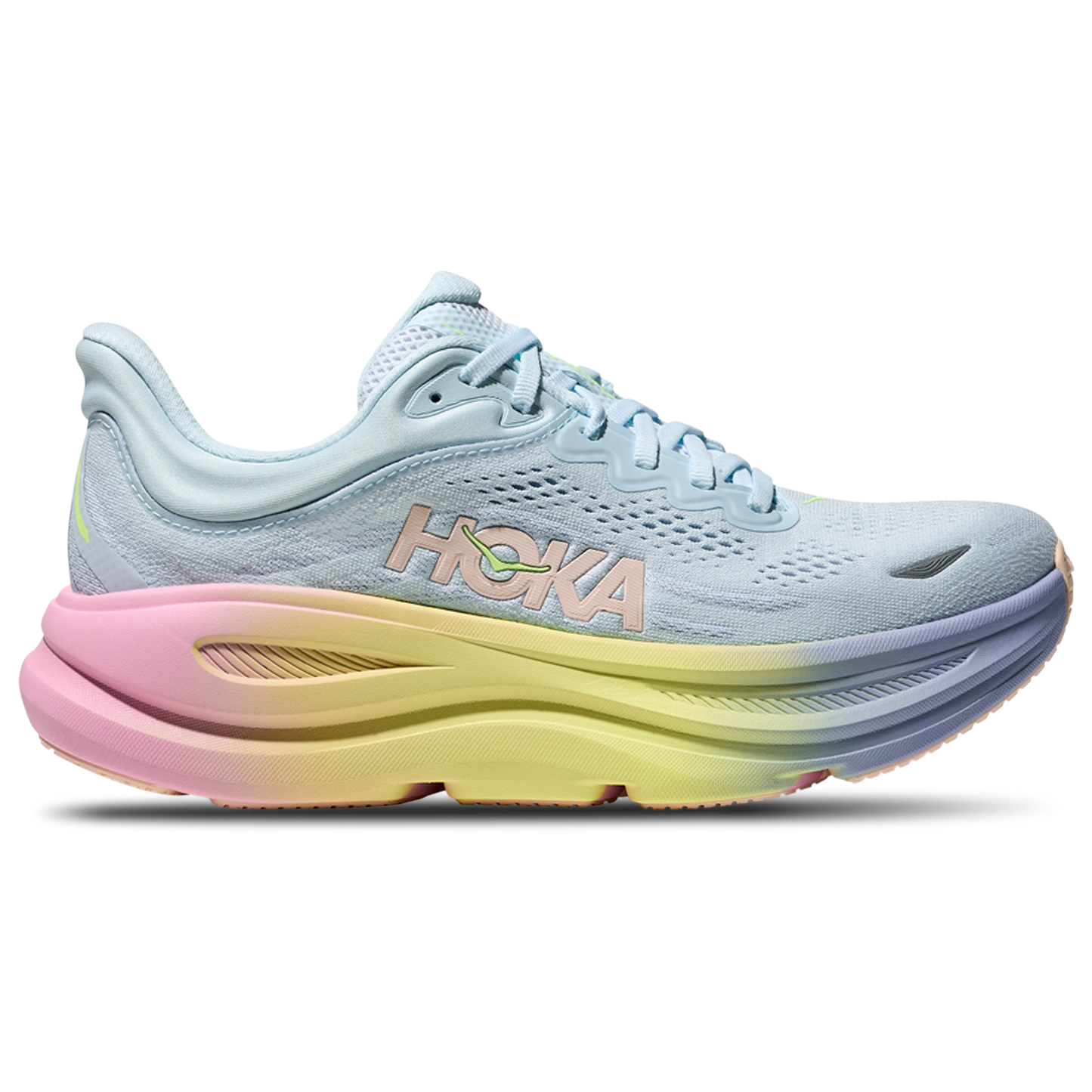 HOKA Bondi 9 - Women's - Yellow/Overcast Grey/Glimmering Blue