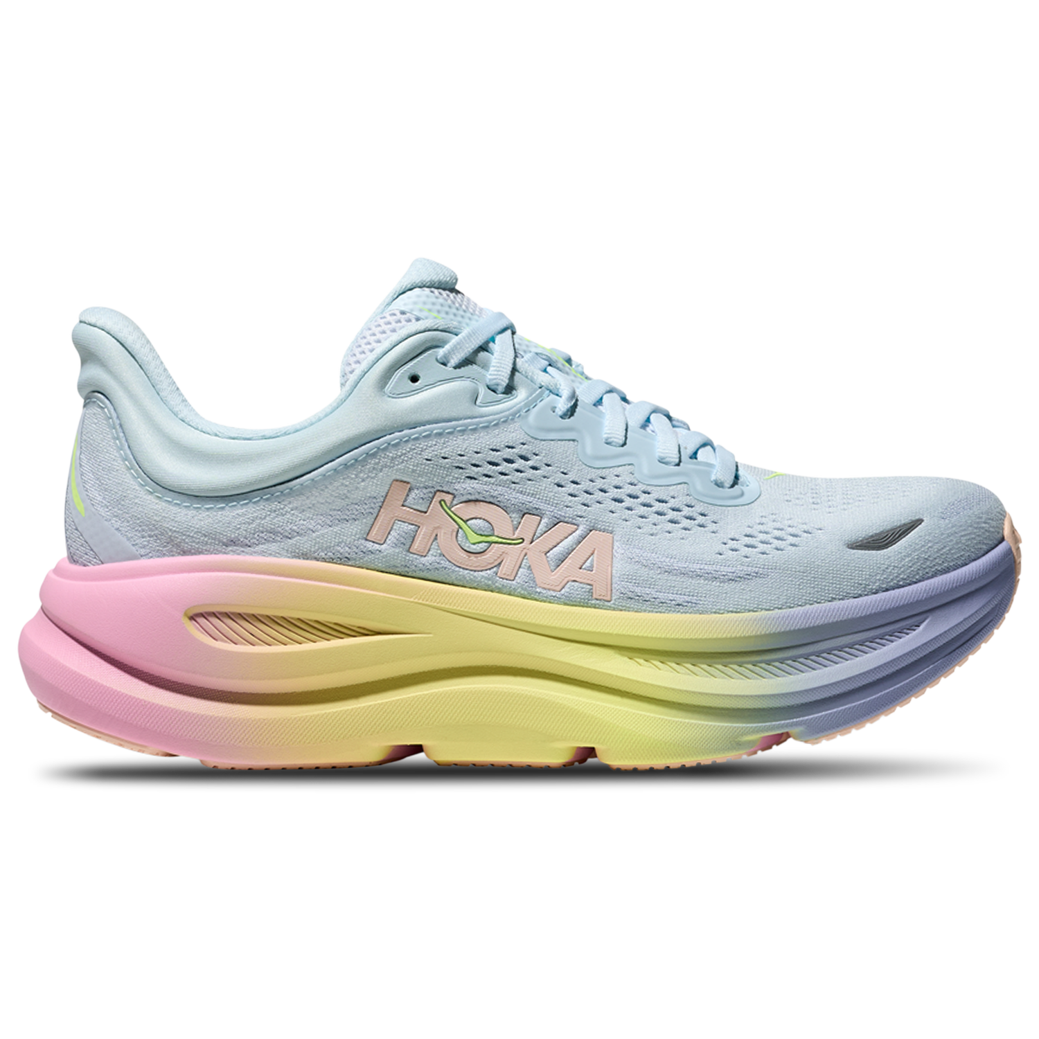 HOKA Bondi 9 - Women's - Yellow/Overcast Grey/Glimmering Blue