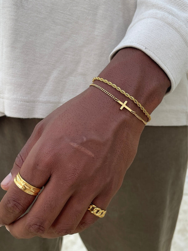 CROSS X ROPE 3MM SET | 18K Gold