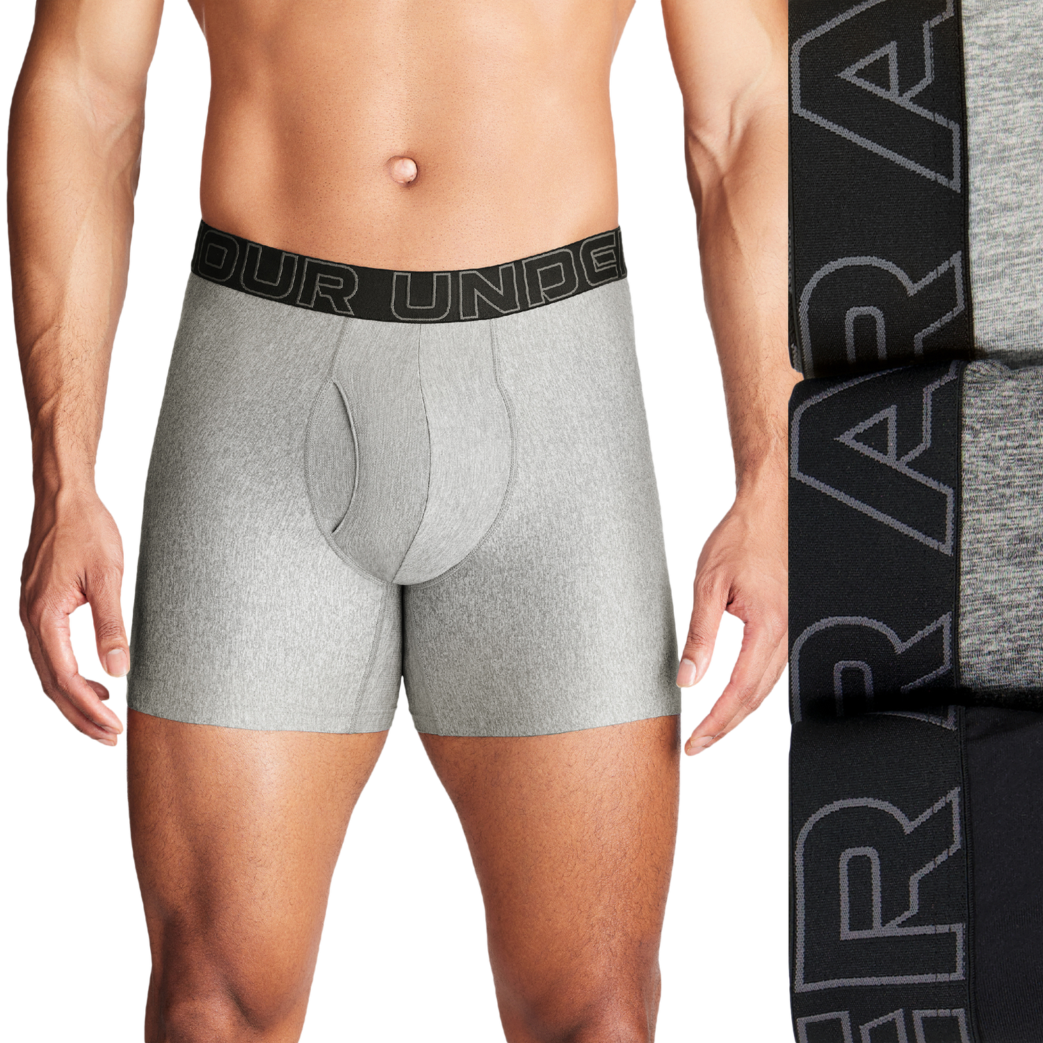 Under Armour Performance Tech Boxer Brief- Solid 6 IN 3PK - Men's - Castlerock/Steel/Black