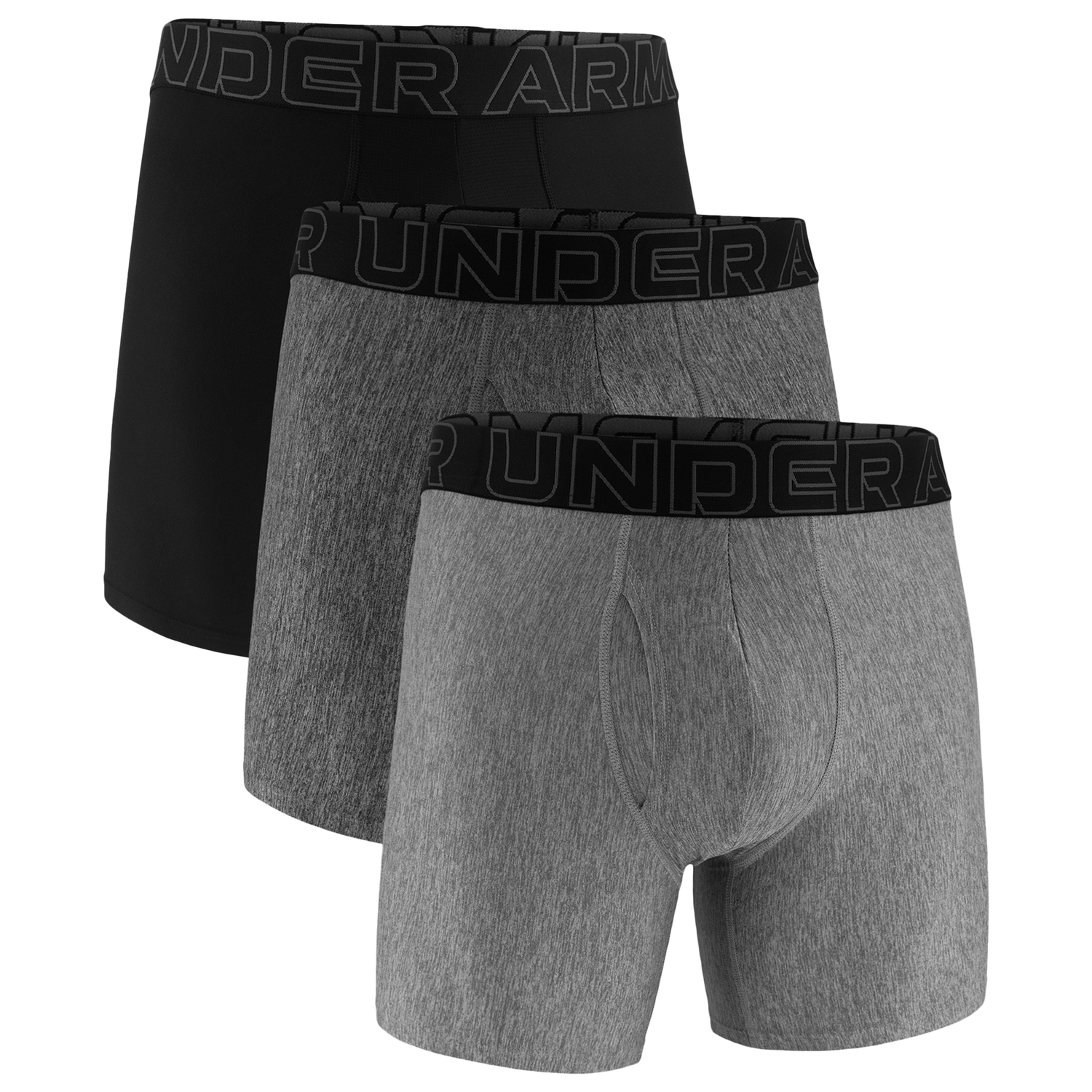 Under Armour Performance Tech Boxer Brief- Solid 6 IN 3PK - Men's - Castlerock/Steel/Black
