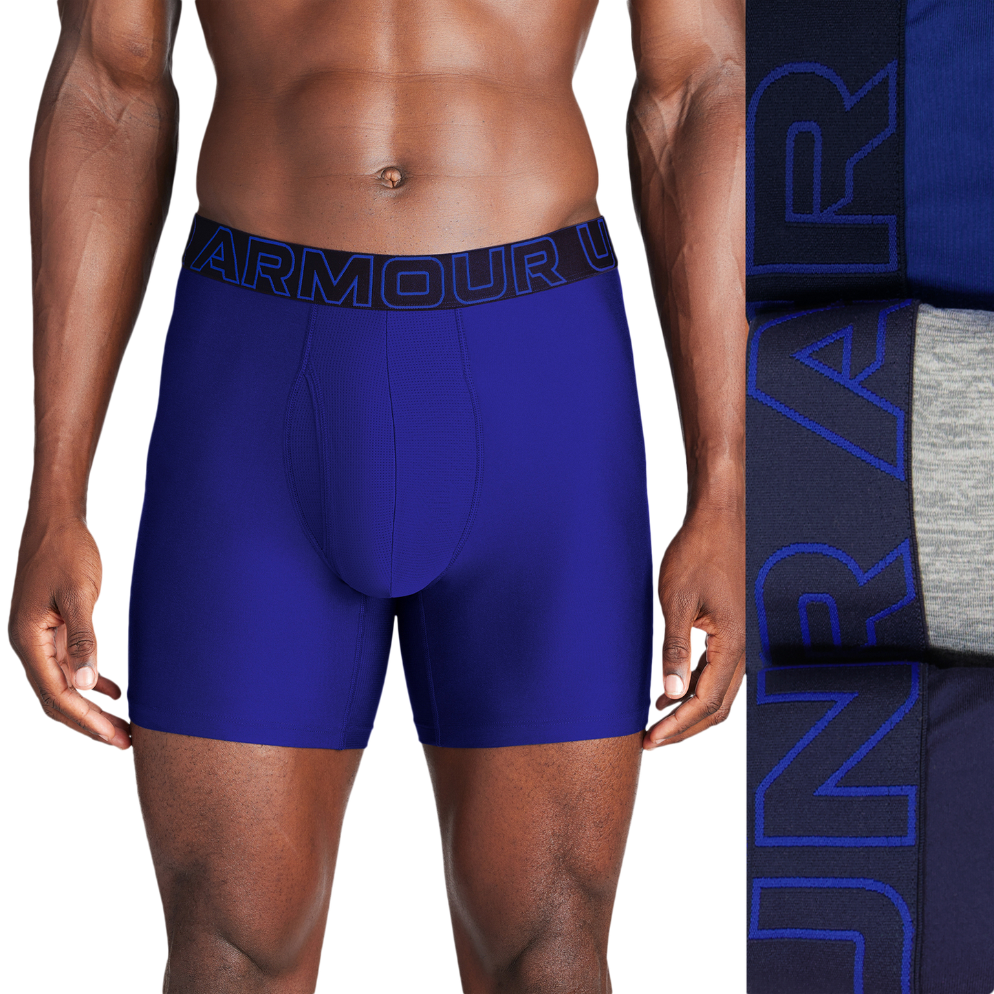 Under Armour Performance Tech Boxer Brief- Solid 6 IN 3PK - Men's - Royal/Steel/Midnight Navy