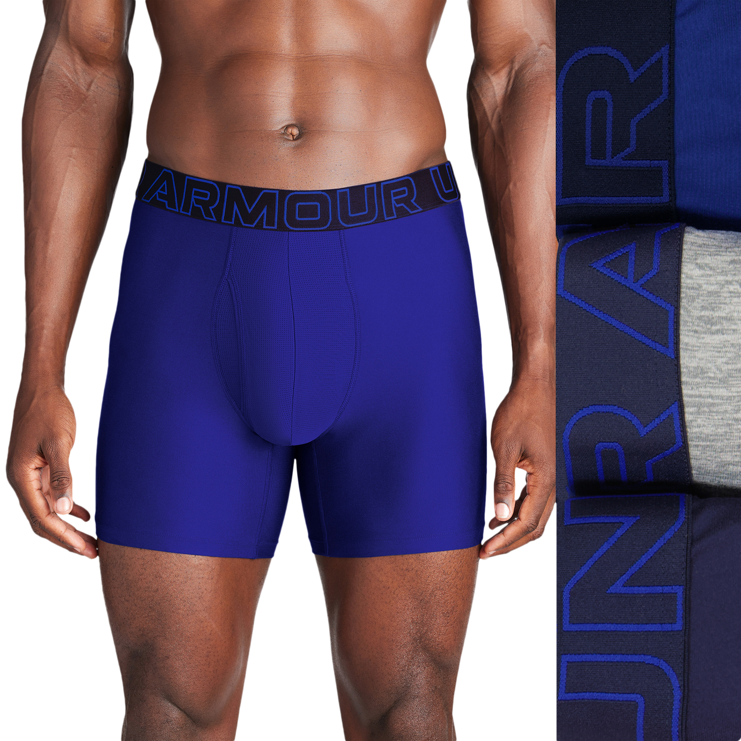 Under Armour Performance Tech Boxer Brief- Solid 6 IN 3PK - Men's - Royal/Steel/Midnight Navy