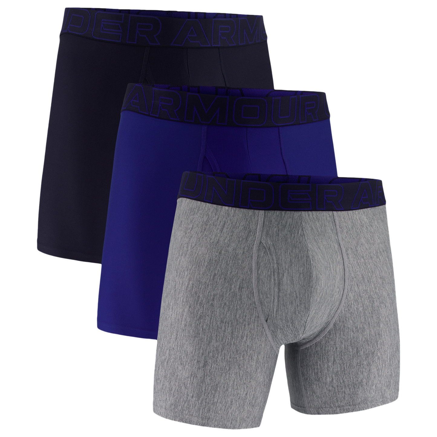 Under Armour Performance Tech Boxer Brief- Solid 6 IN 3PK - Men's - Royal/Steel/Midnight Navy