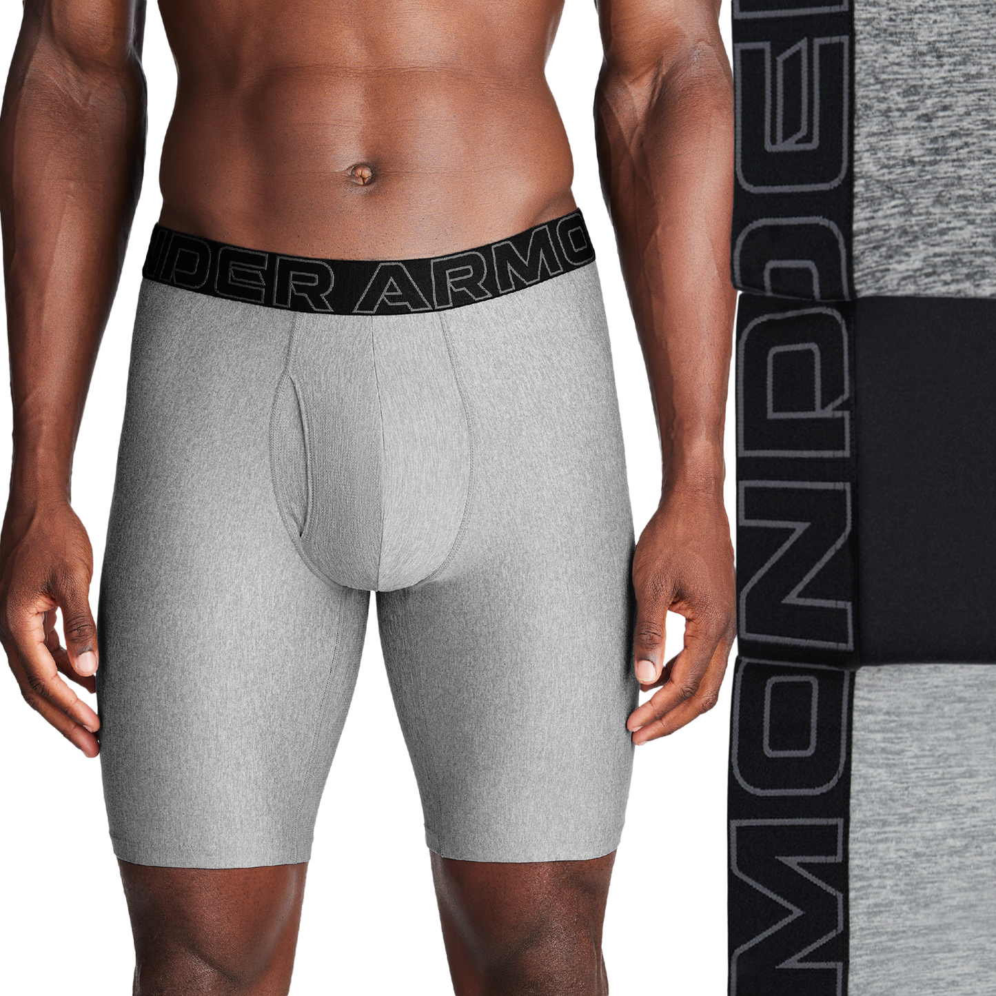 Under Armour Performance Tech Boxer Brief- Solid 9 IN 3PK - Men's - Castlerock/Steel/Black