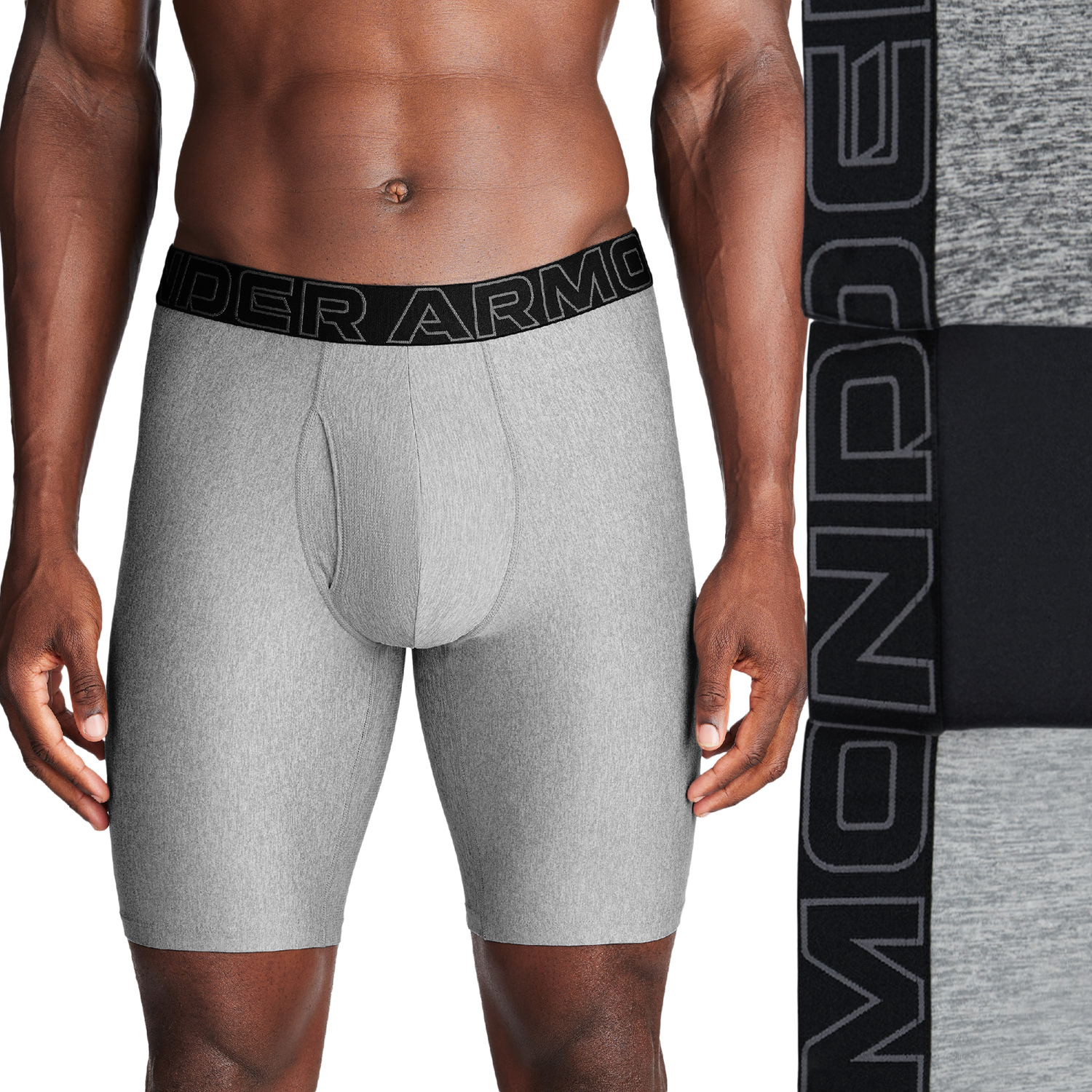 Under Armour Performance Tech Boxer Brief- Solid 9 IN 3PK - Men's - Castlerock/Steel/Black