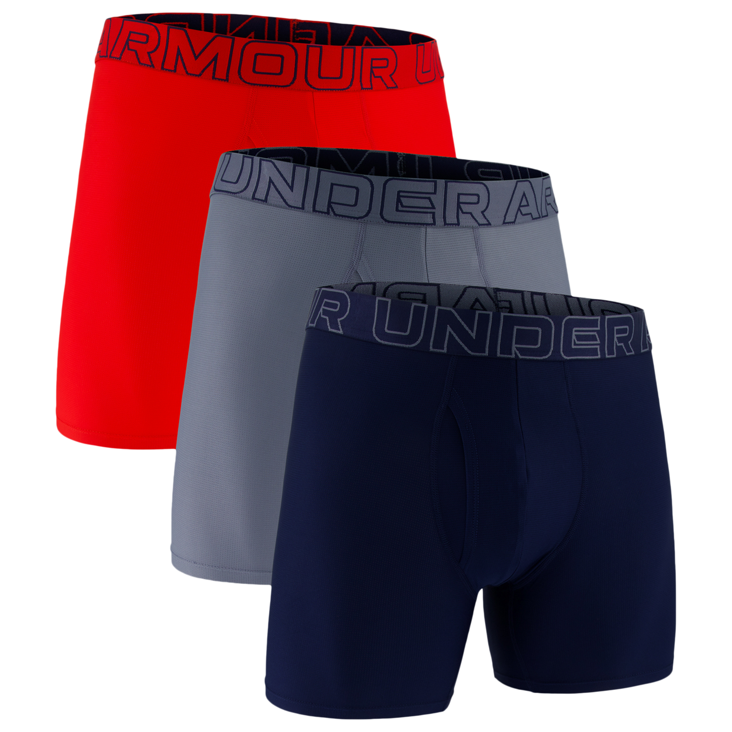 Under Armour Performance Tech Mesh Boxer Brief- Solid 6IN 3PK - Men's - Red/Gravel/Academy